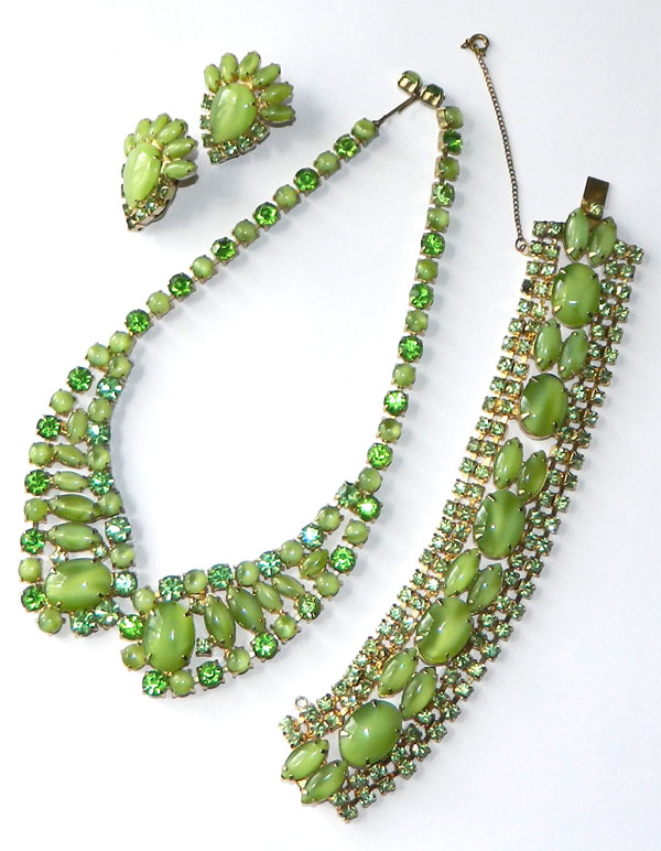 1950's green rhinestone necklace set