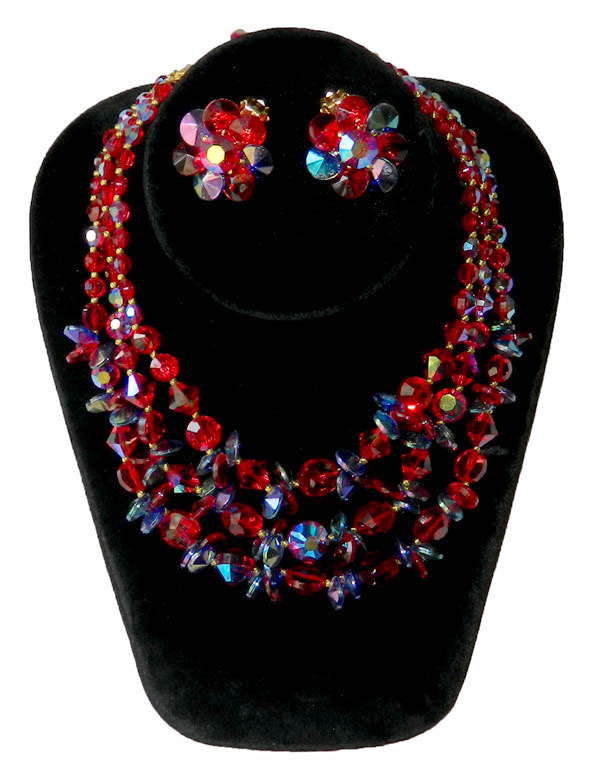 Red aurora borealis crystal necklace