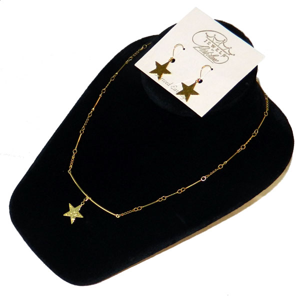 Gold star necklace and earring set