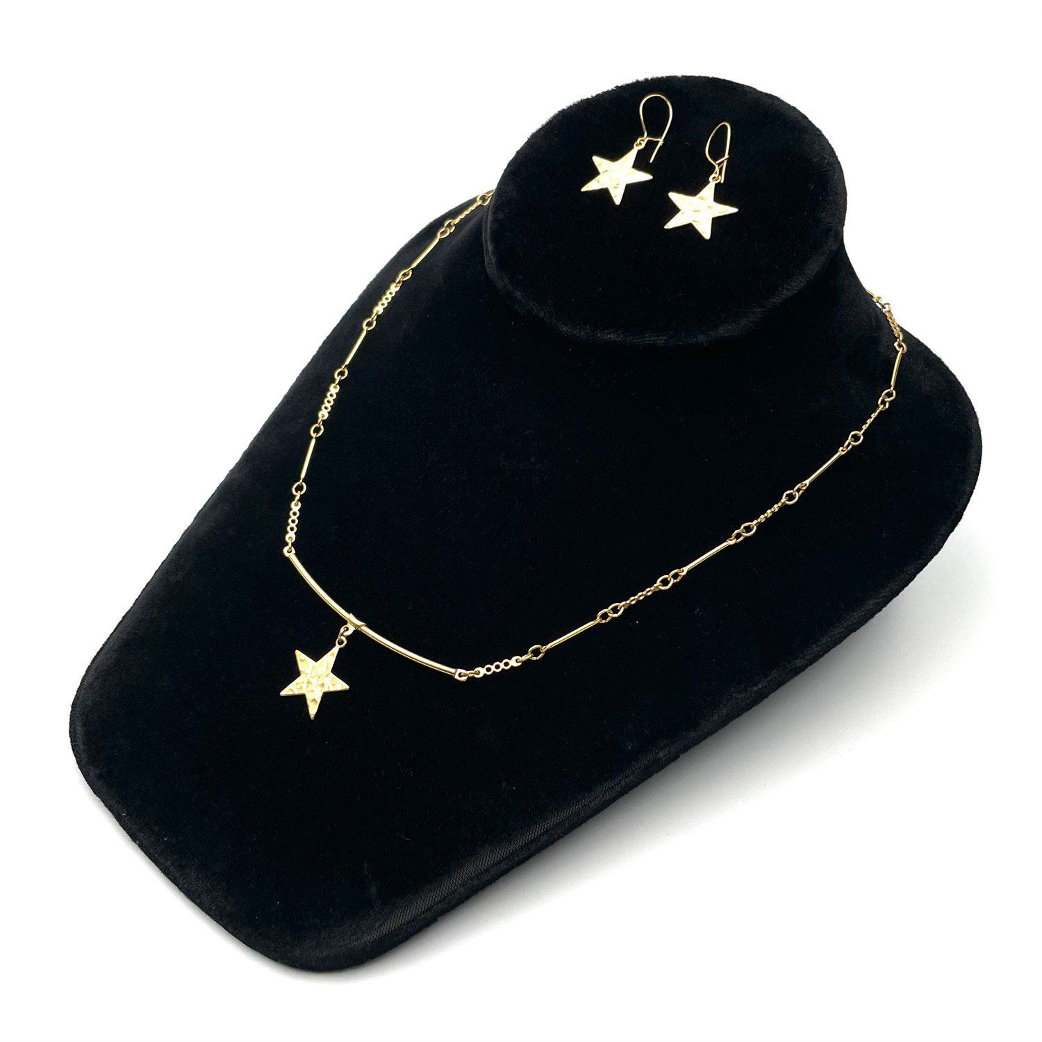 Gold star necklace and earring set