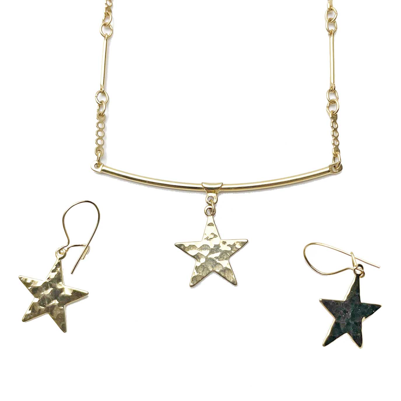 Gold star necklace and earring set