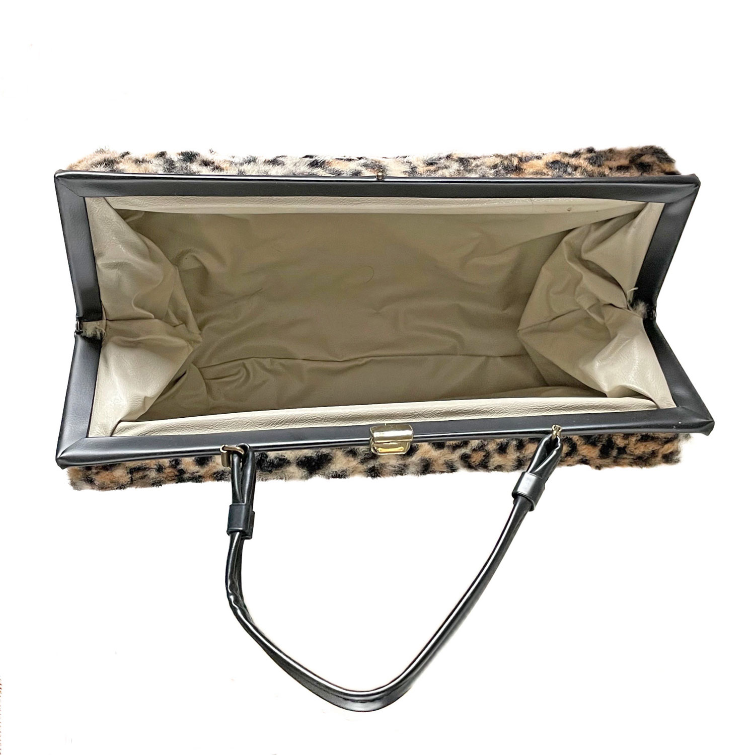 Faux leopard fur top handle purse