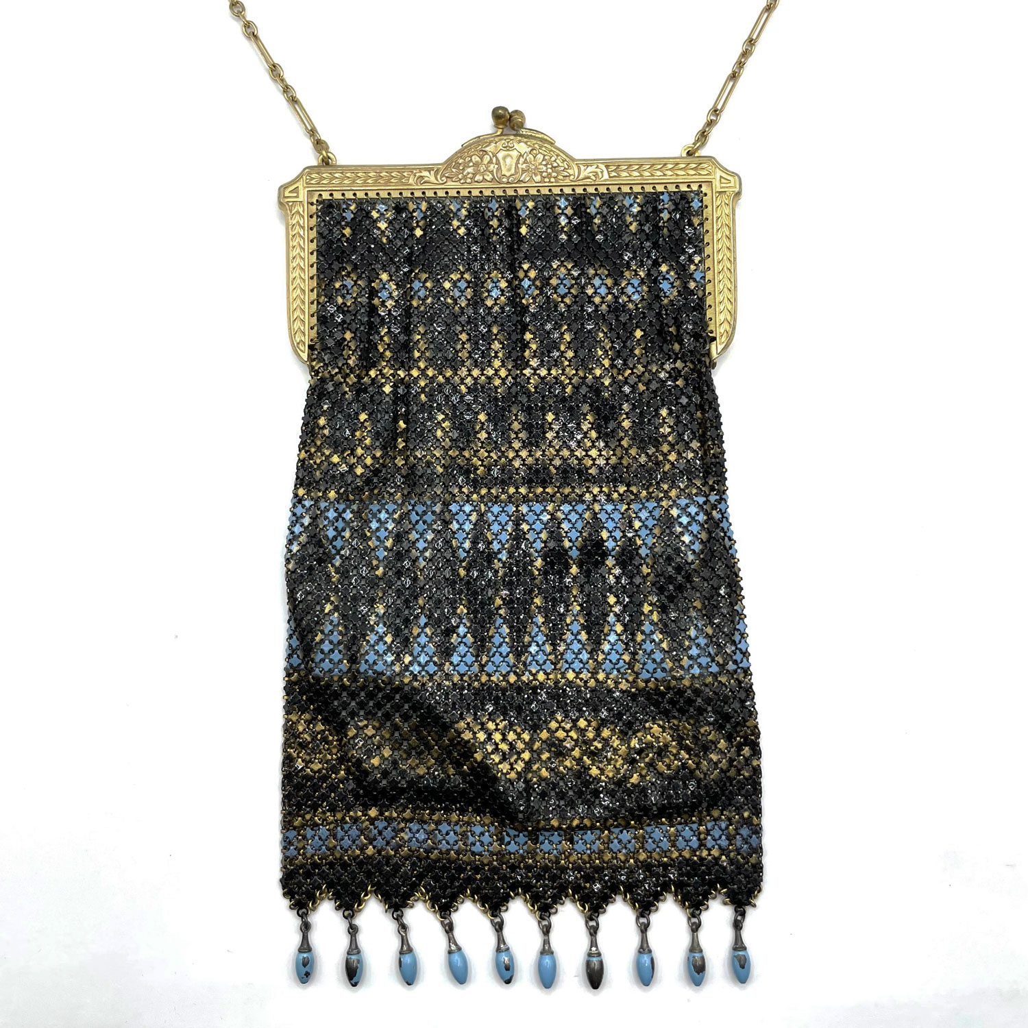 1920s Mandalian enameled mesh purse