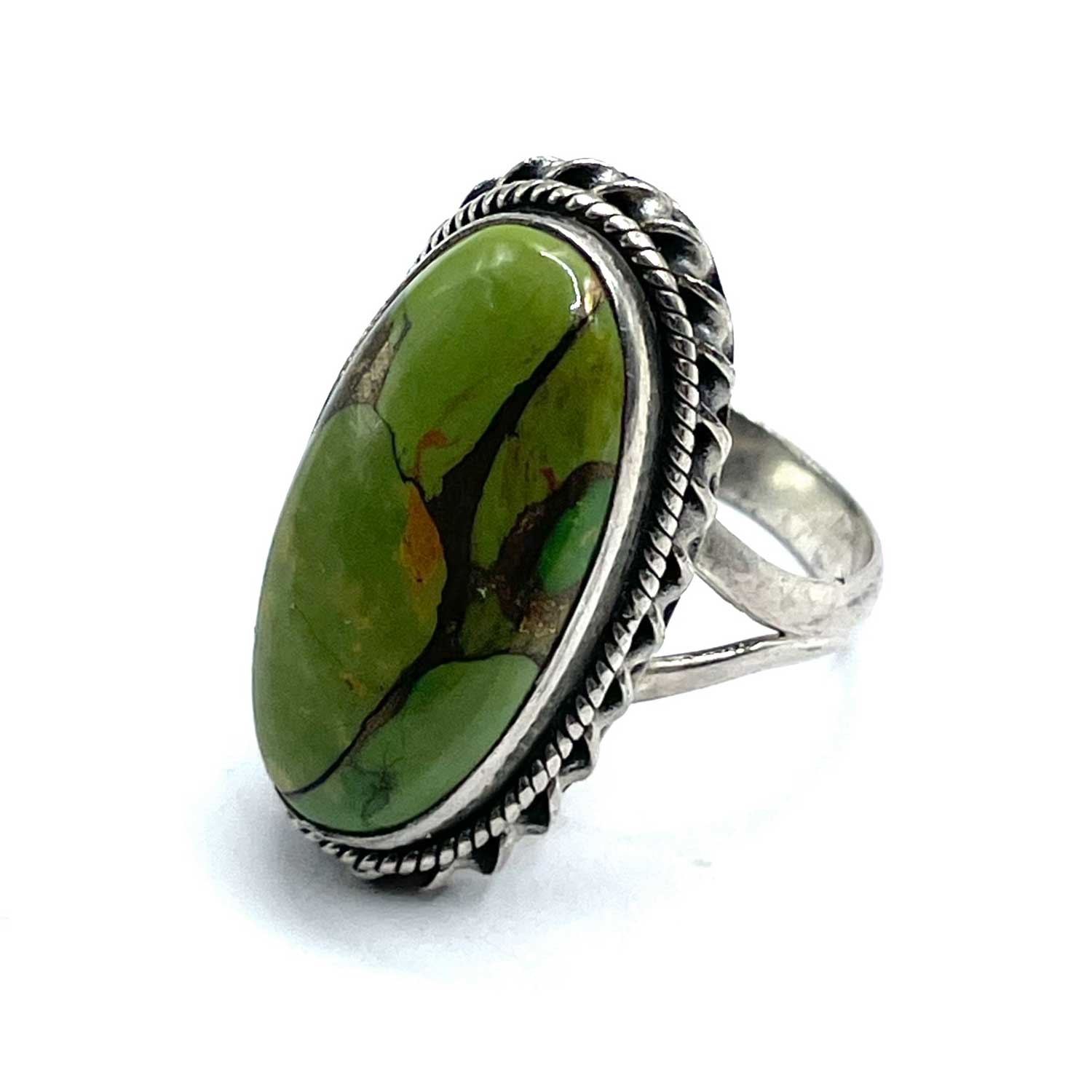 Vintage Indian green sterling silver ring