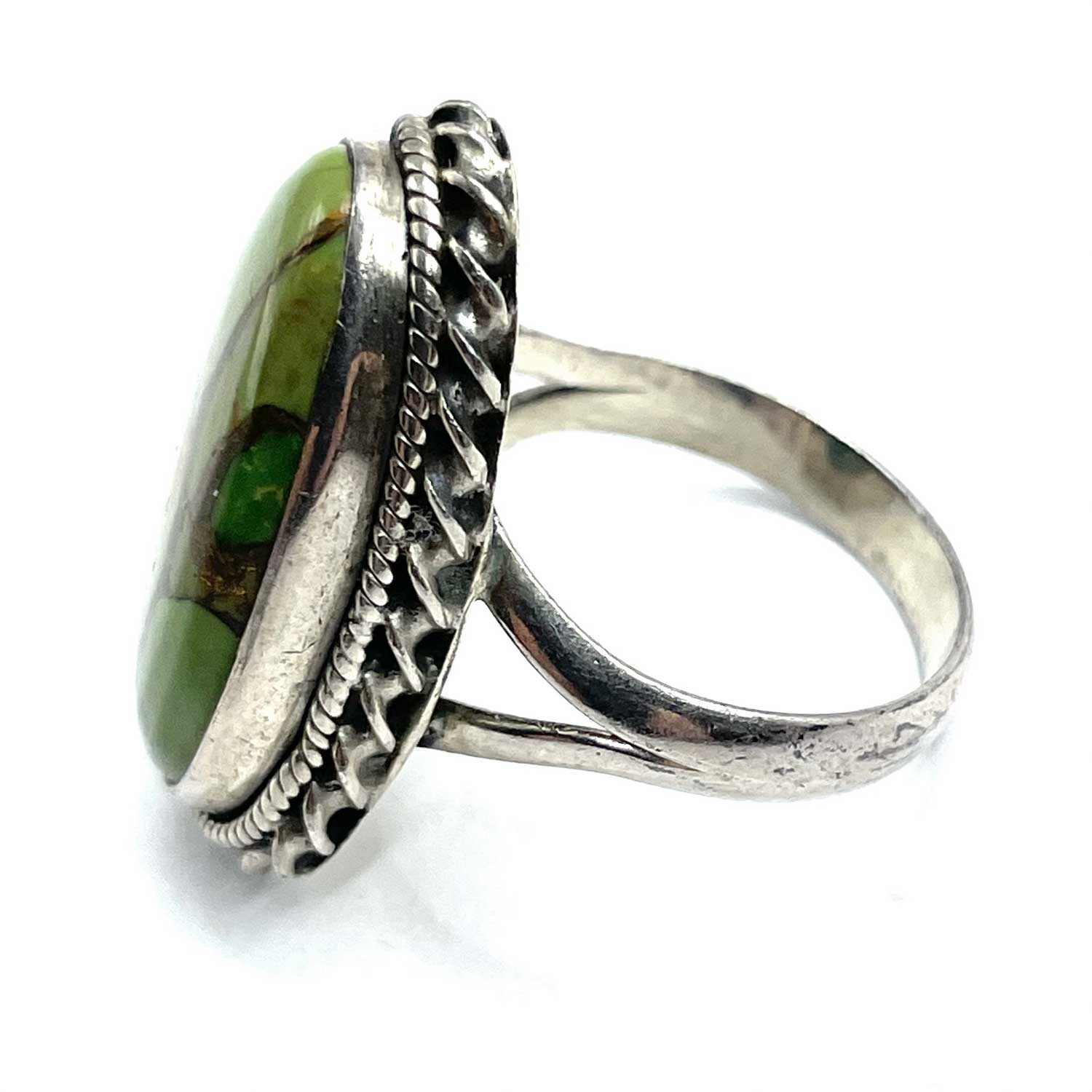 Vintage Indian green sterling silver ring