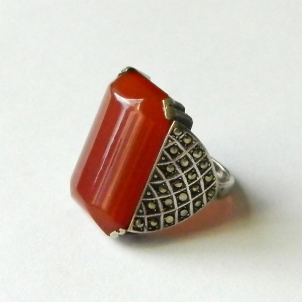 Sterling art deco carnelian ring