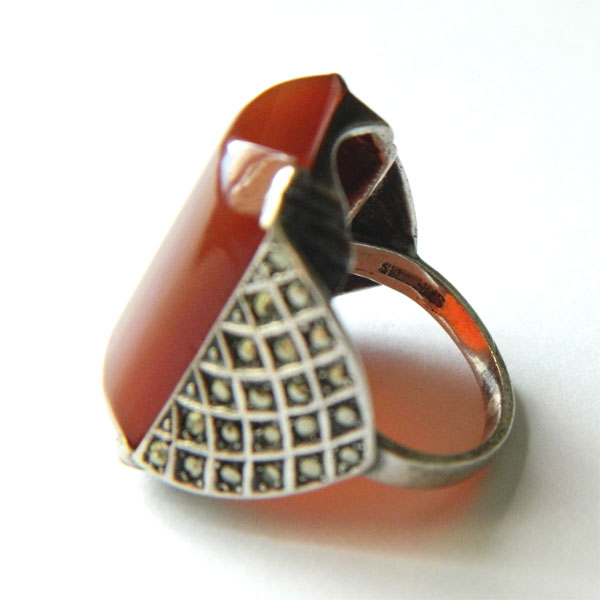 Sterling art deco carnelian ring