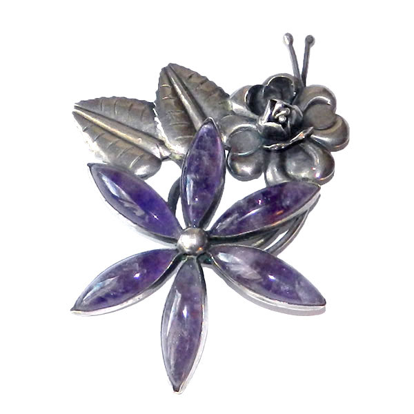 Mexican silver amethyst brooch