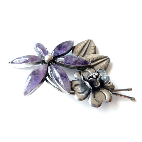 Mexican silver amethyst brooch