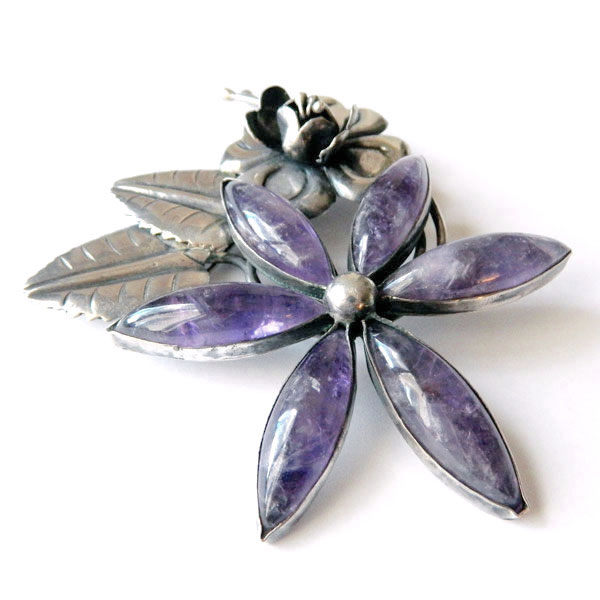 Mexican silver amethyst brooch