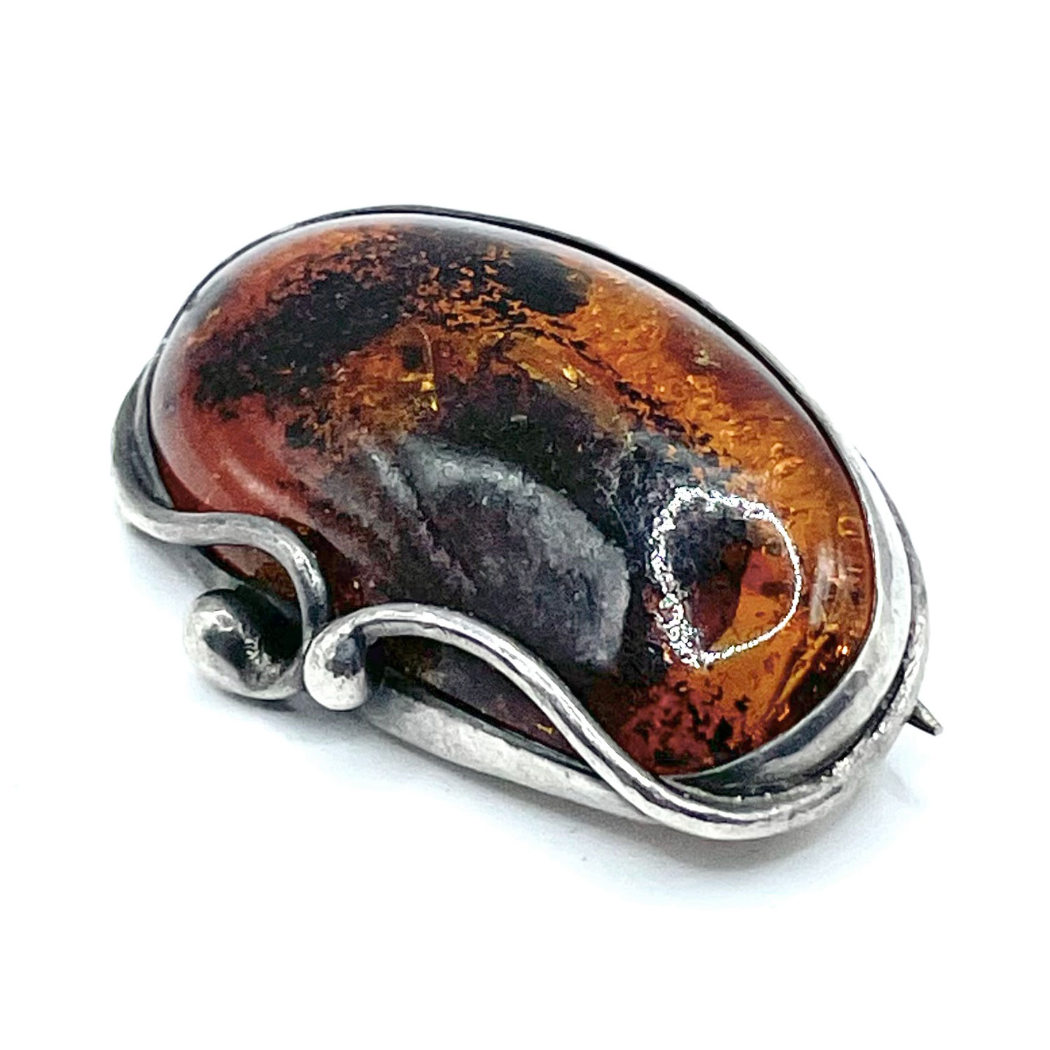 Polish sterling amber brooch