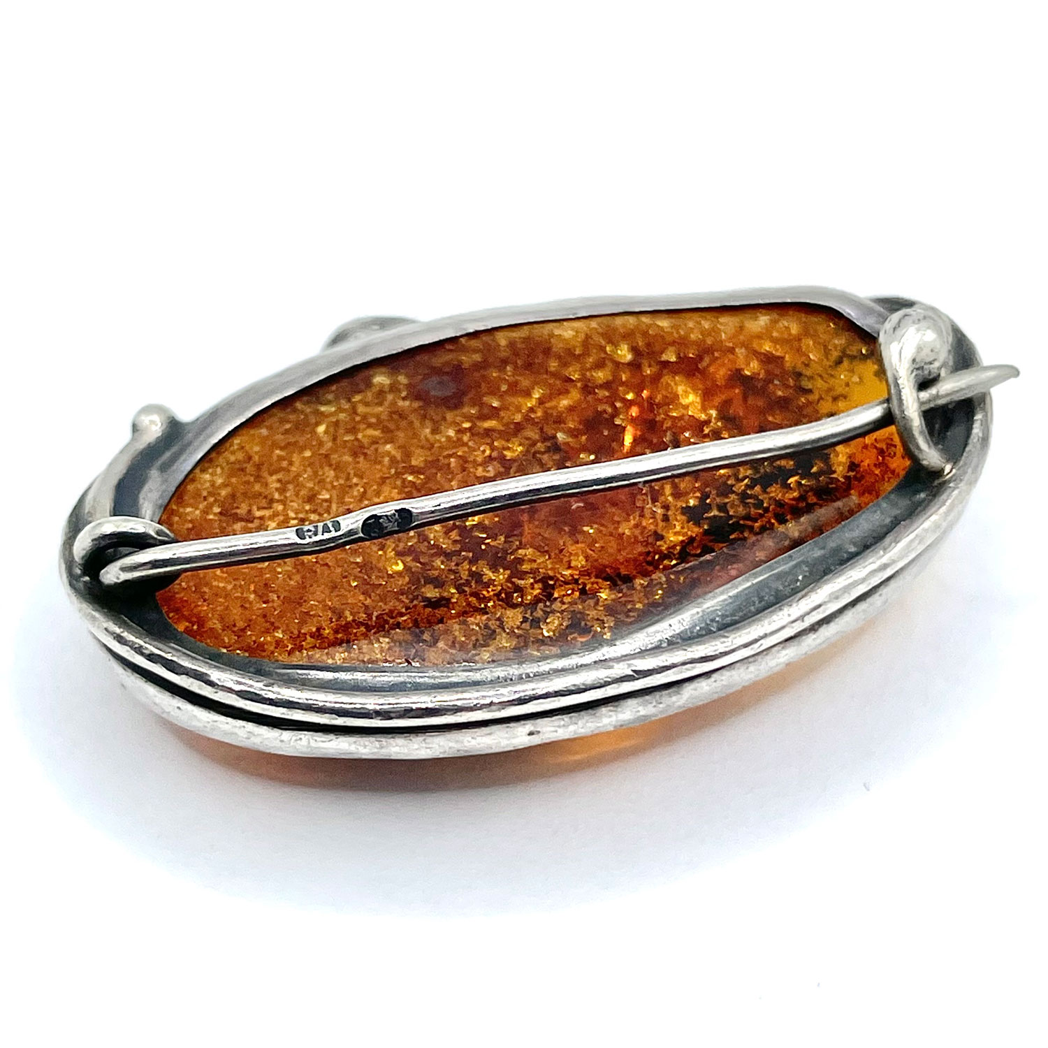 Polish sterling amber brooch