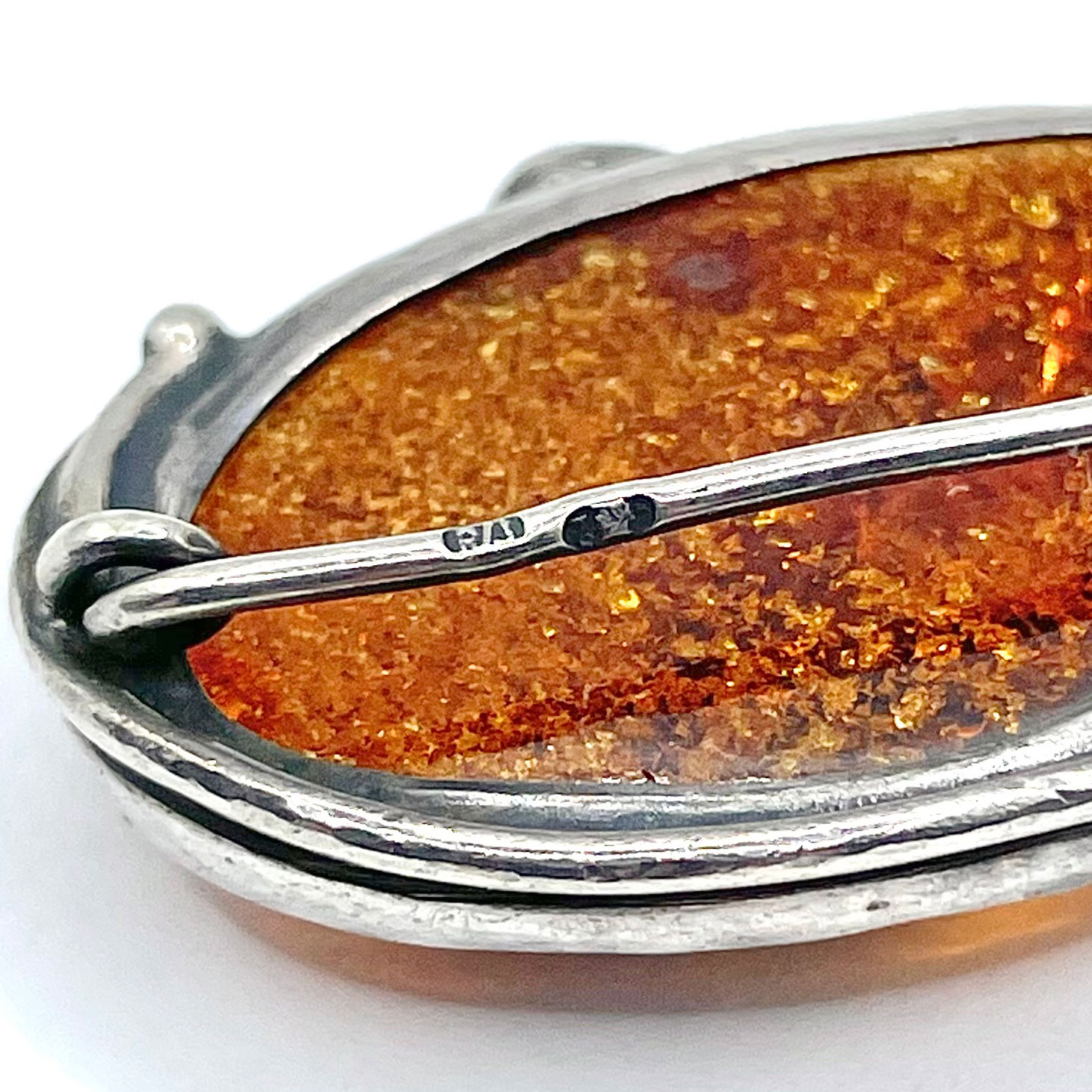 Polish sterling amber brooch