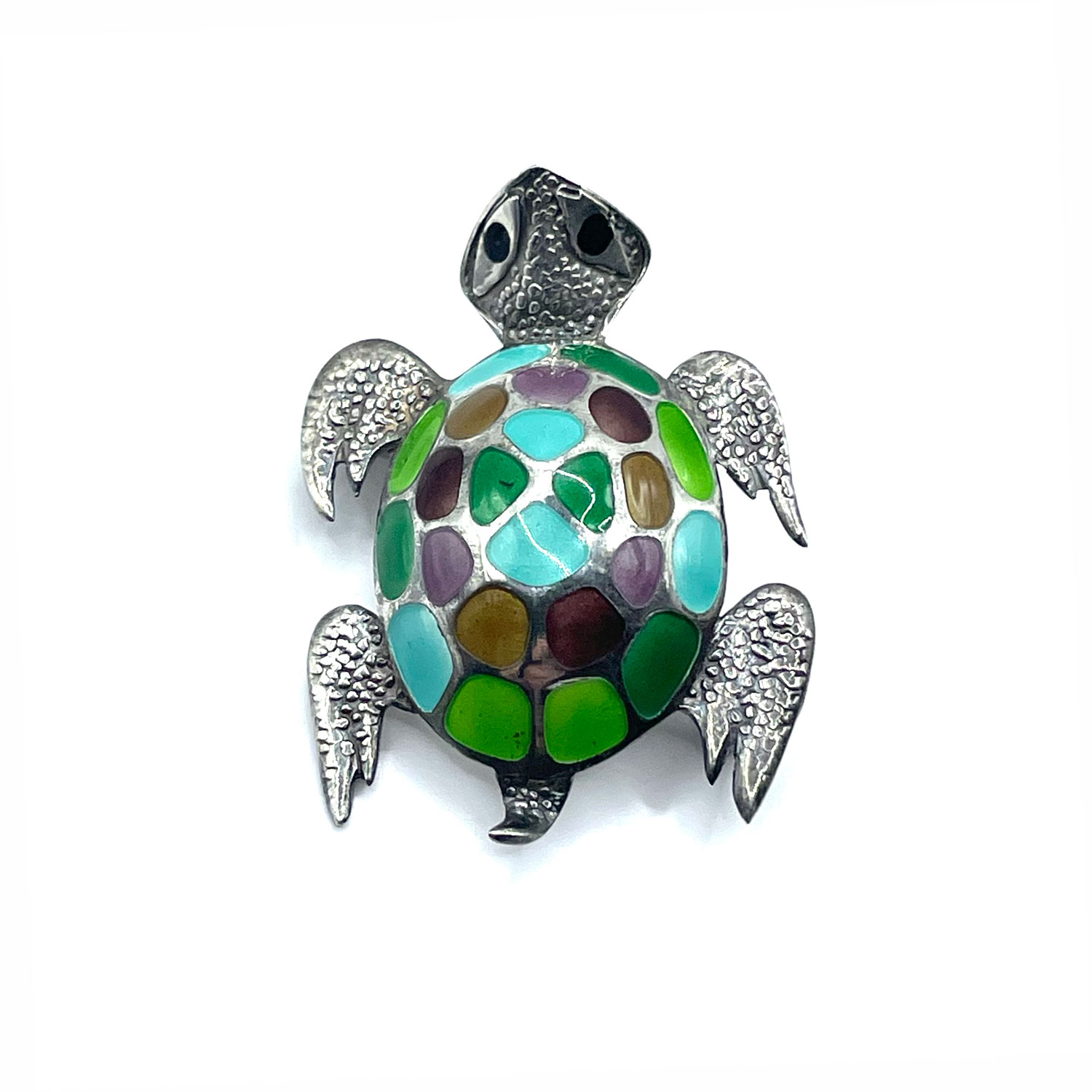 Enameled Sterling Turtle Pin