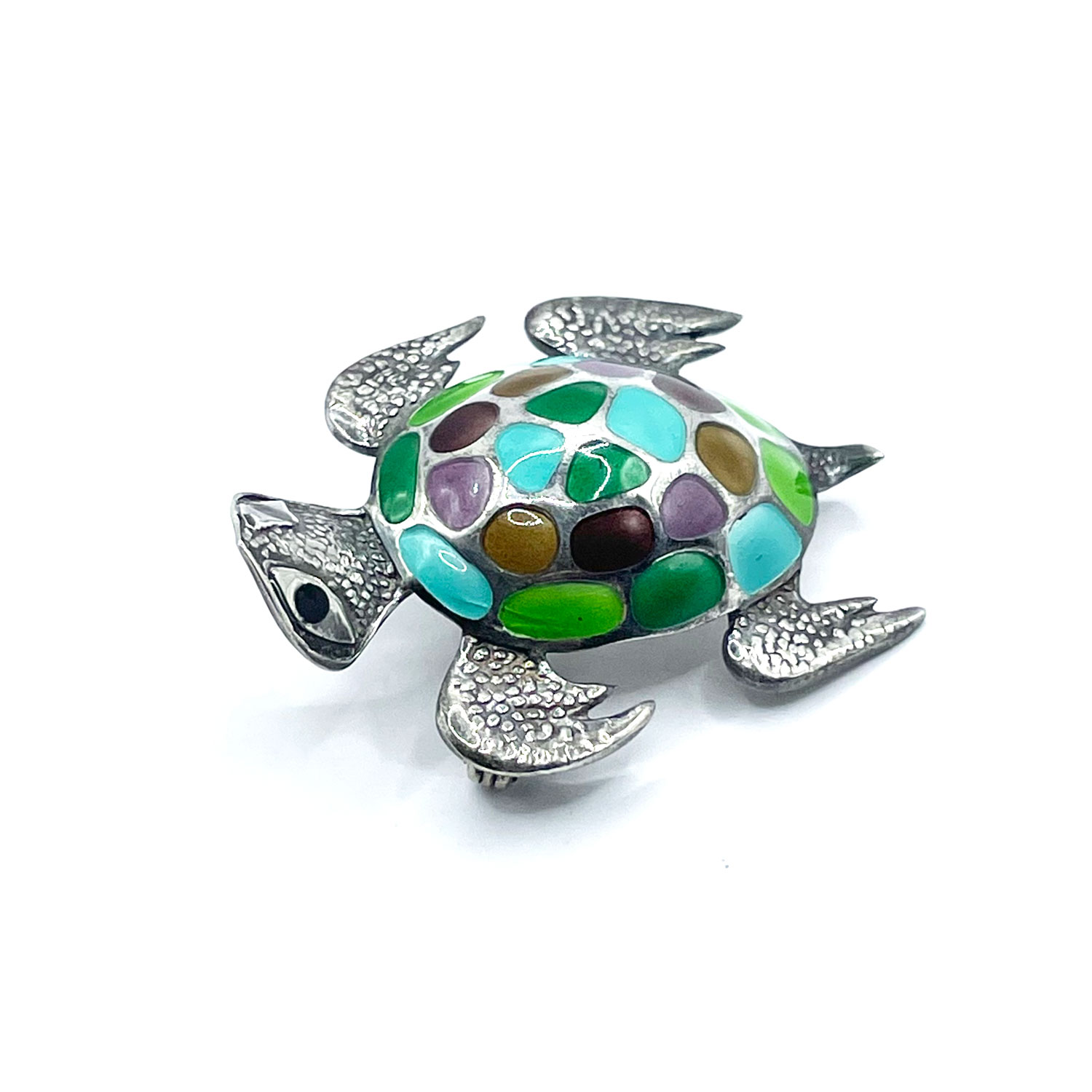 Enameled Sterling Turtle Pin