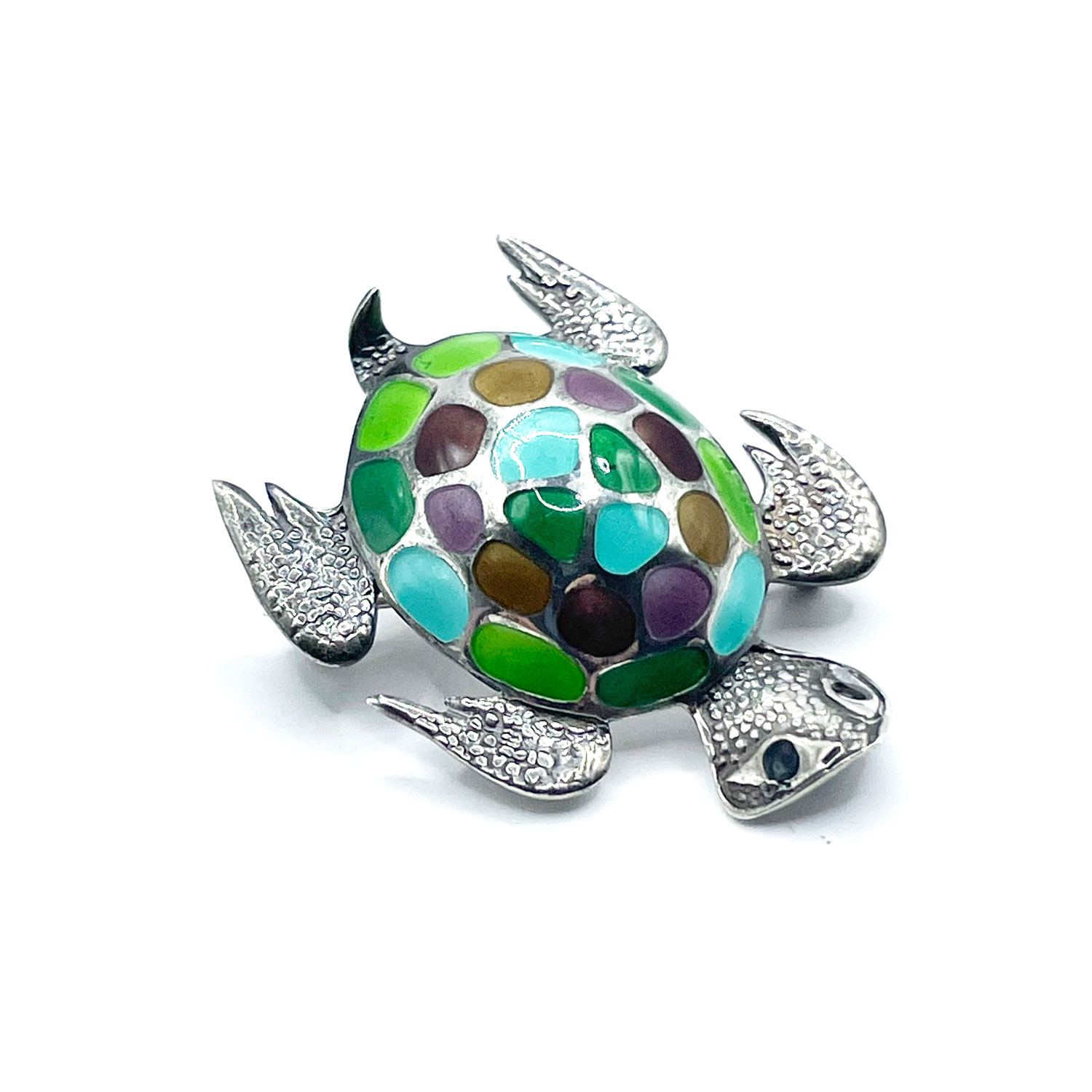 Enameled Sterling Turtle Pin