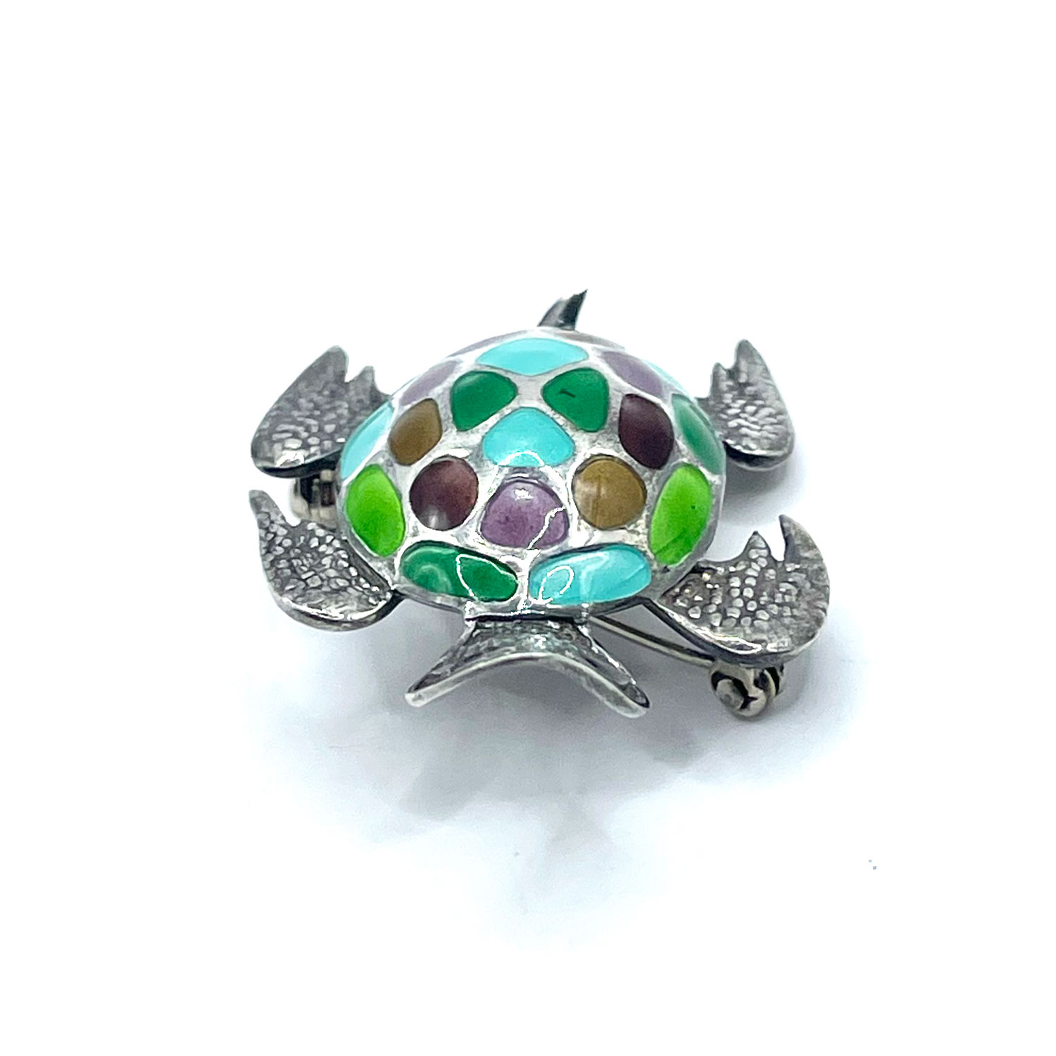 Enameled Sterling Turtle Pin