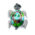 Enameled sterling turtle brooch