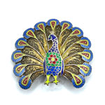 Enameled silver peacock brooch