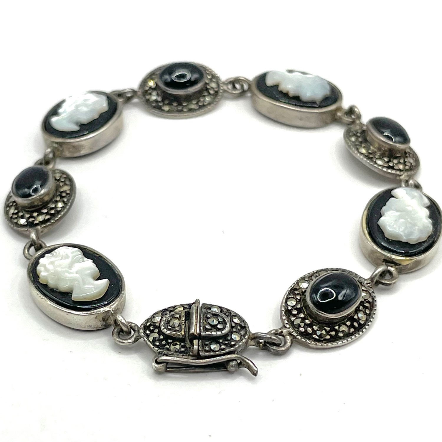 Black onyx cameo sterling bracelet