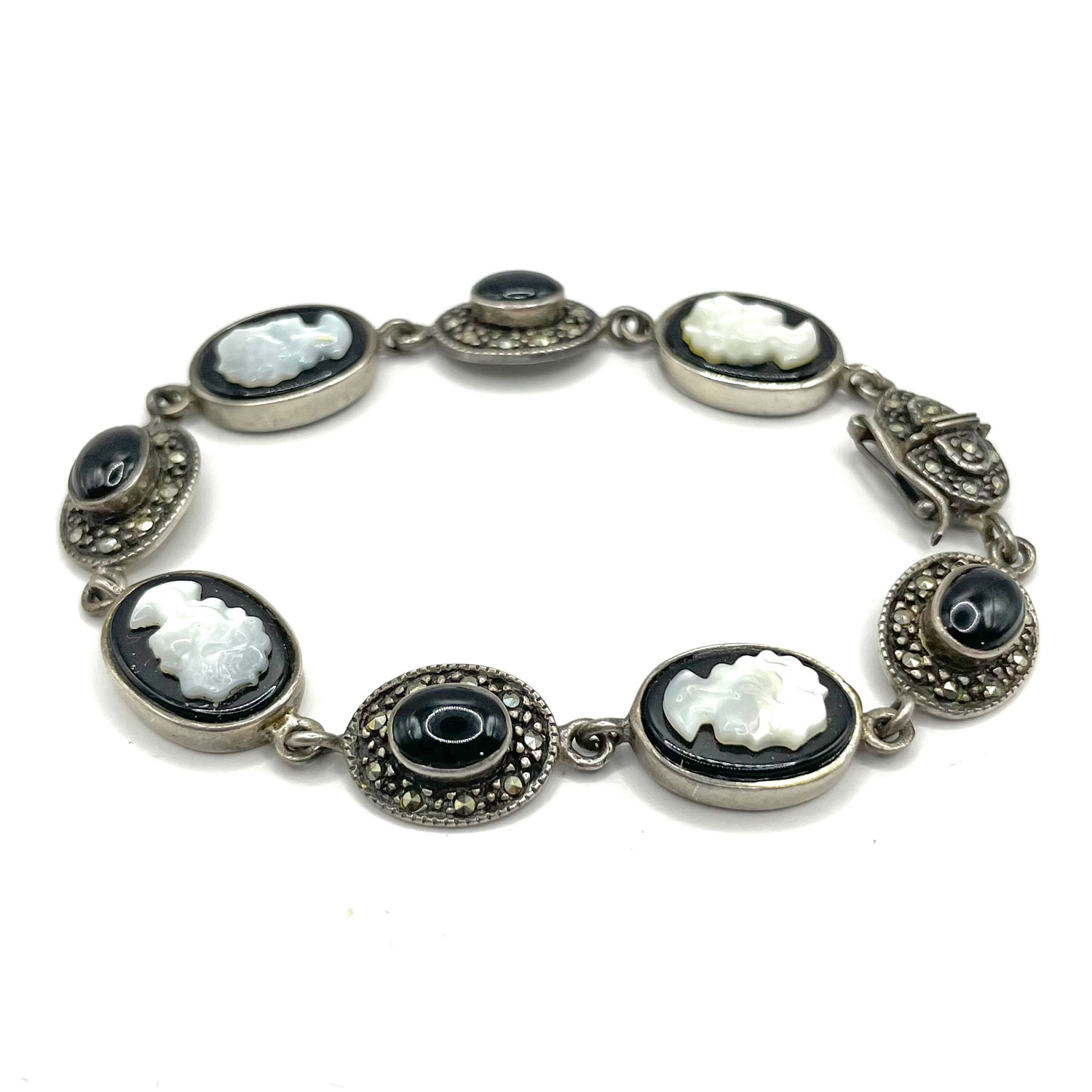 Black onyx cameo sterling bracelet