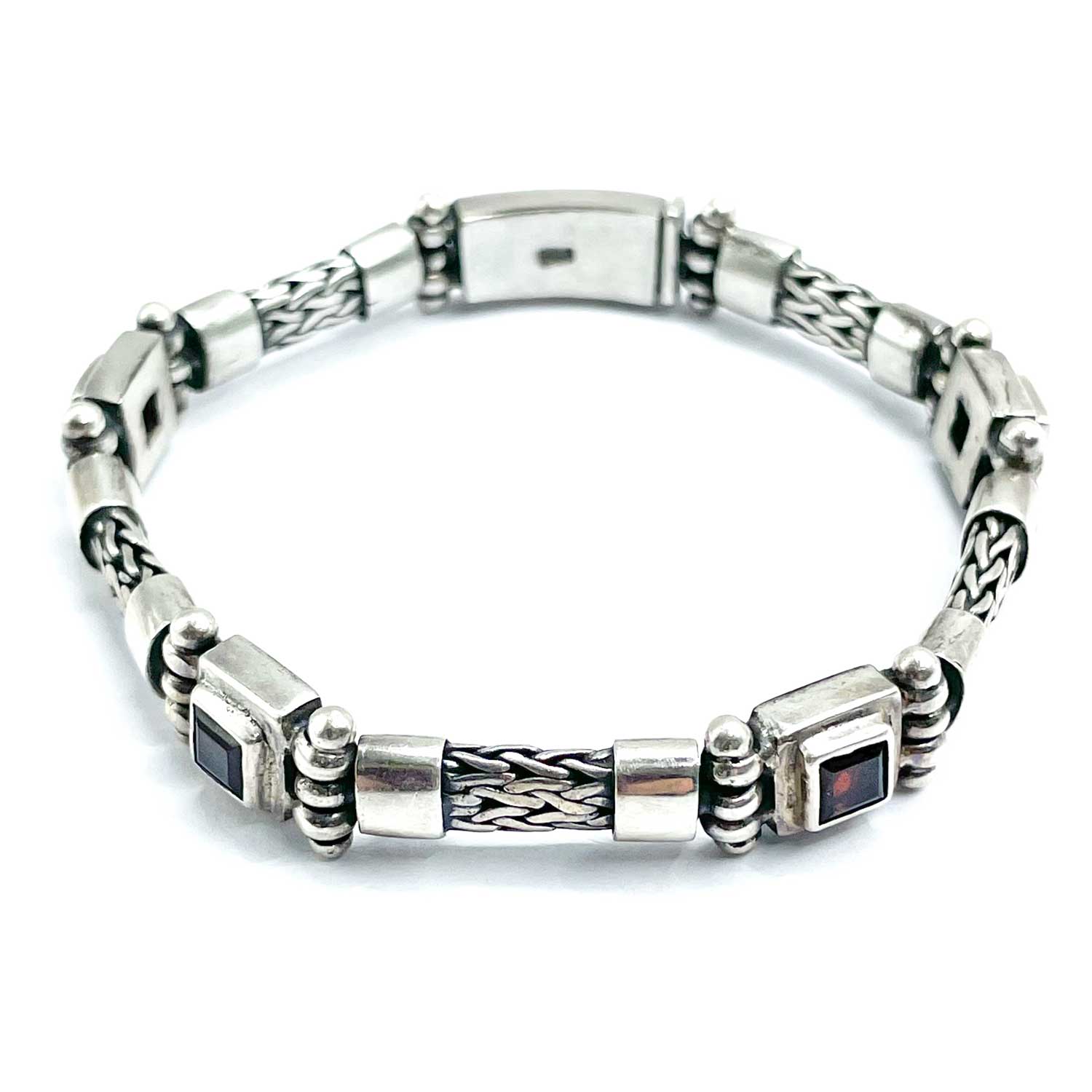 Vintage sterling silver red garnet bracelet