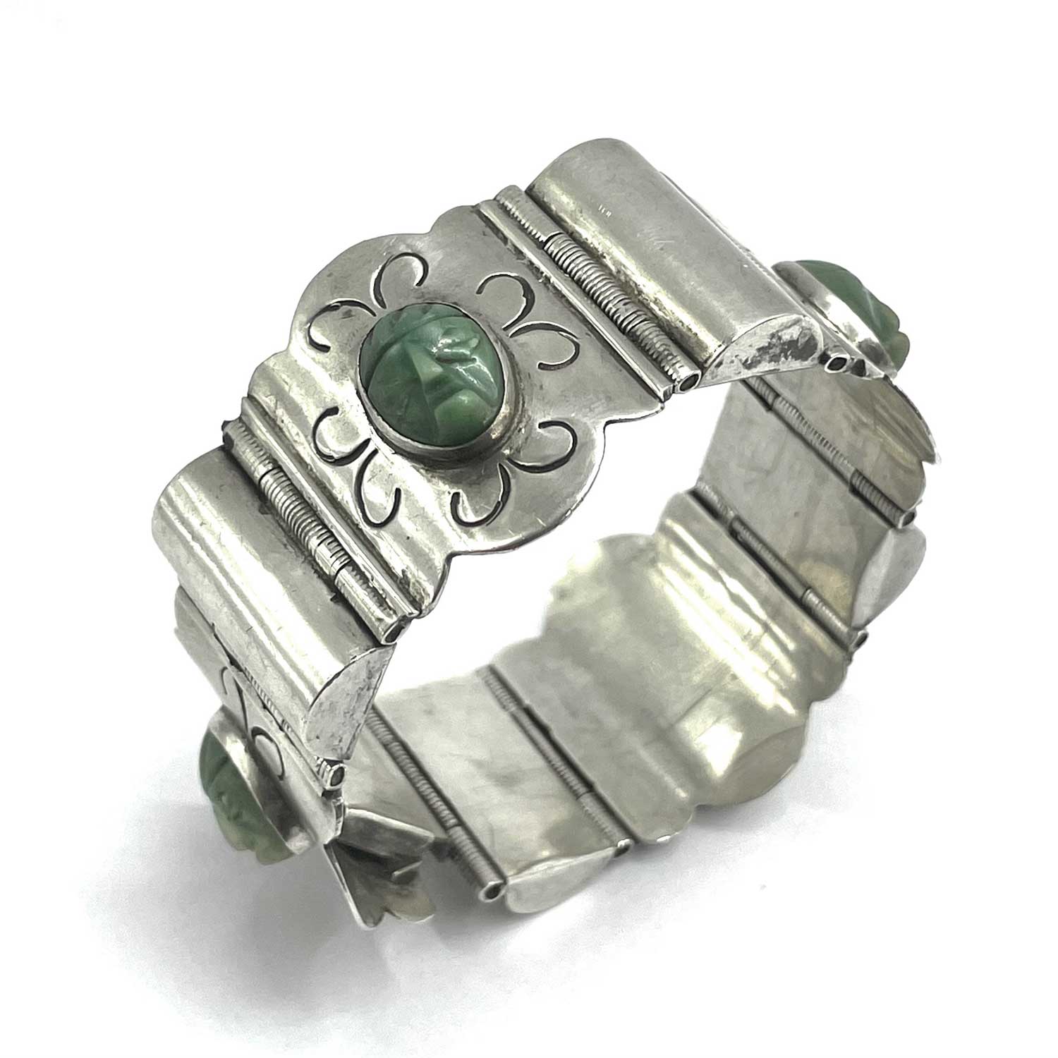 Vintage Mexican silver green onyx bracelet