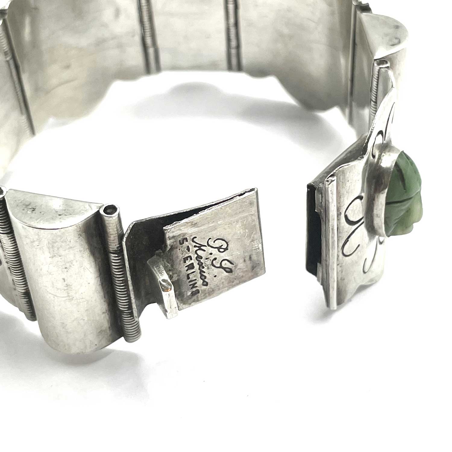 Vintage Mexican silver green onyx bracelet