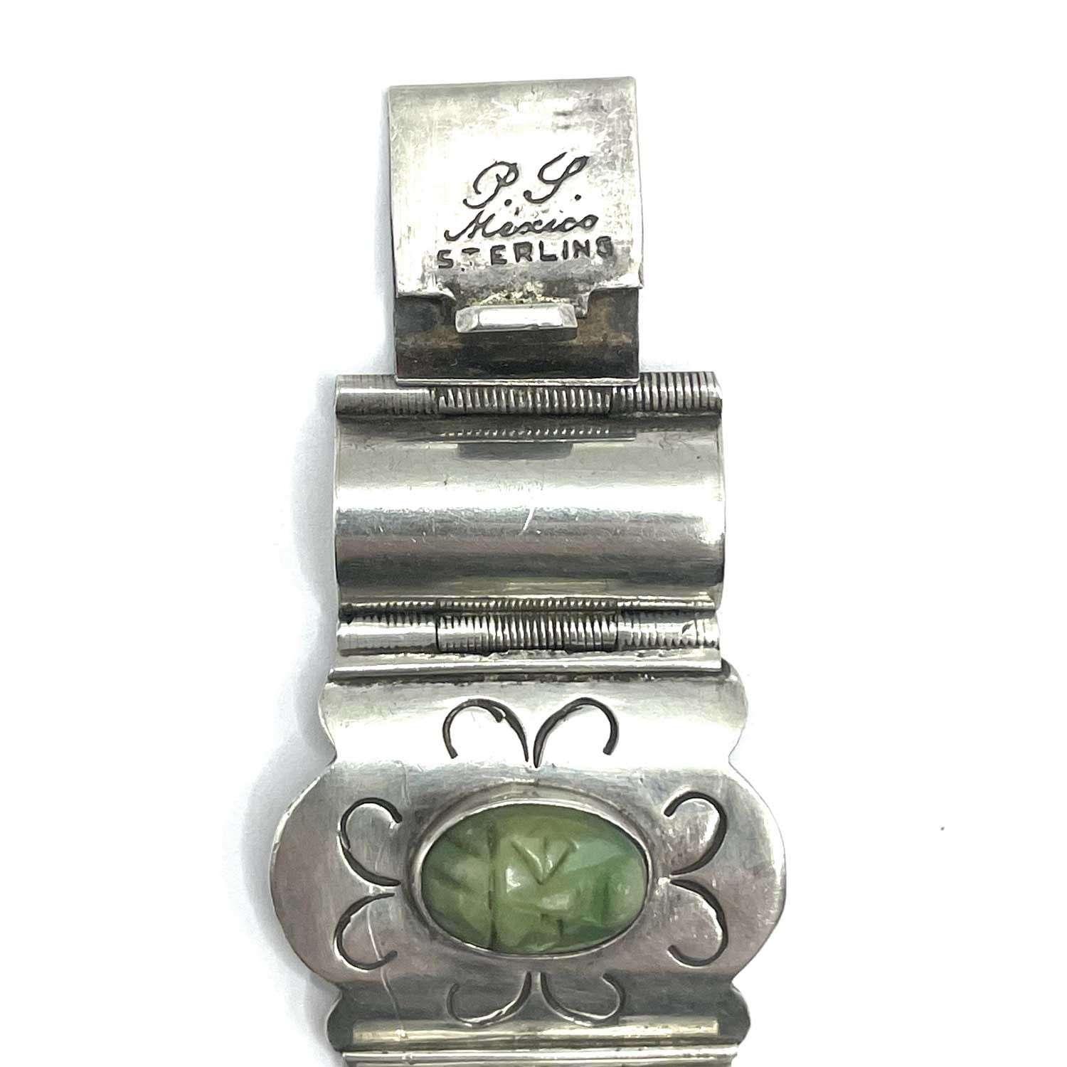 Vintage Mexican silver green onyx bracelet
