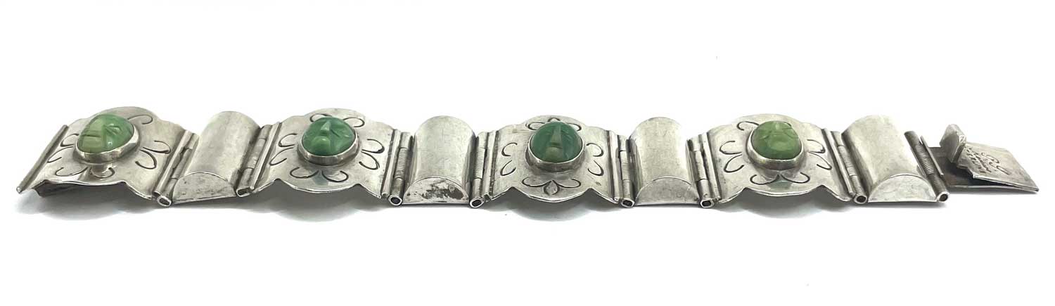 Vintage Mexican silver green onyx bracelet
