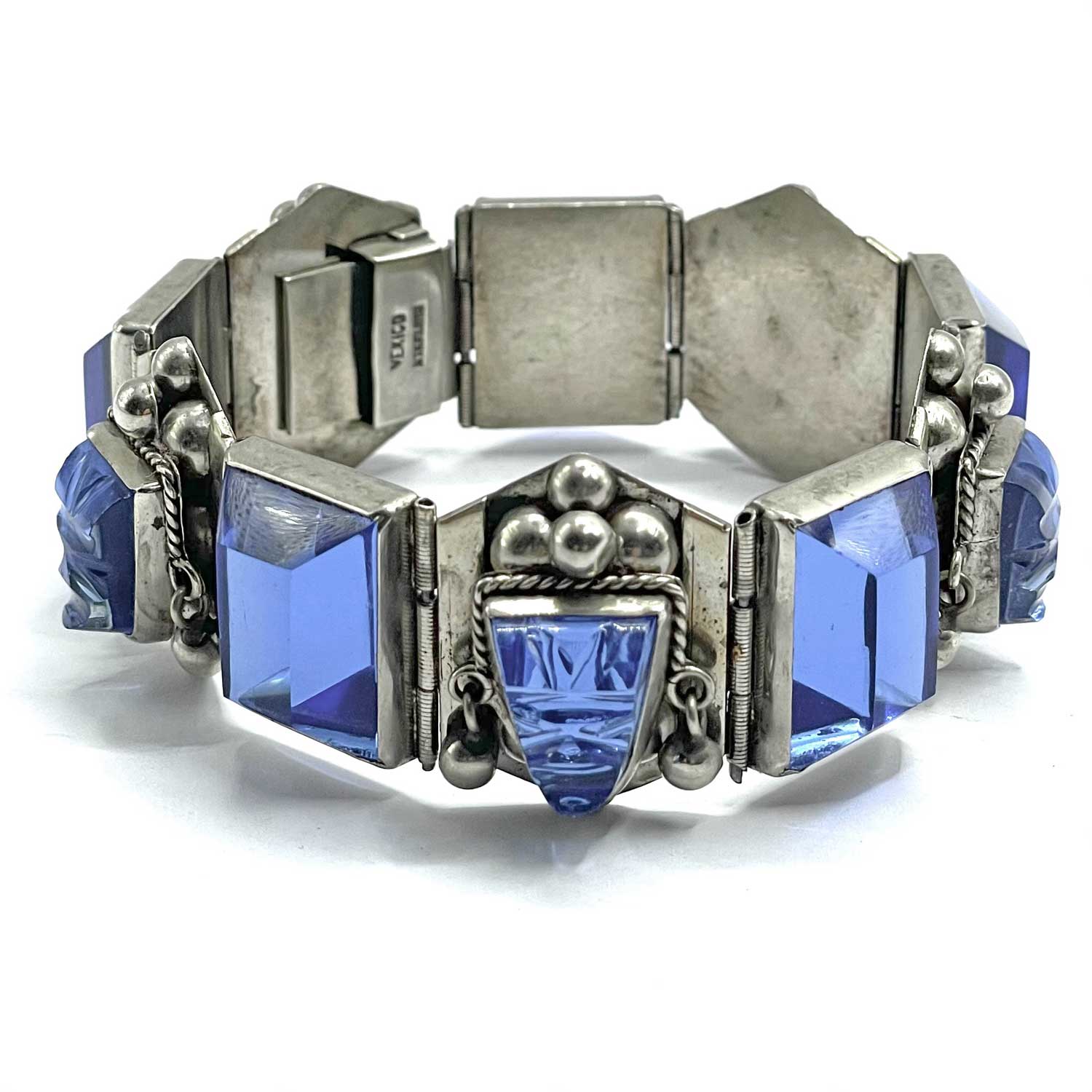 Vintage Mexican silver blue mirror bracelet