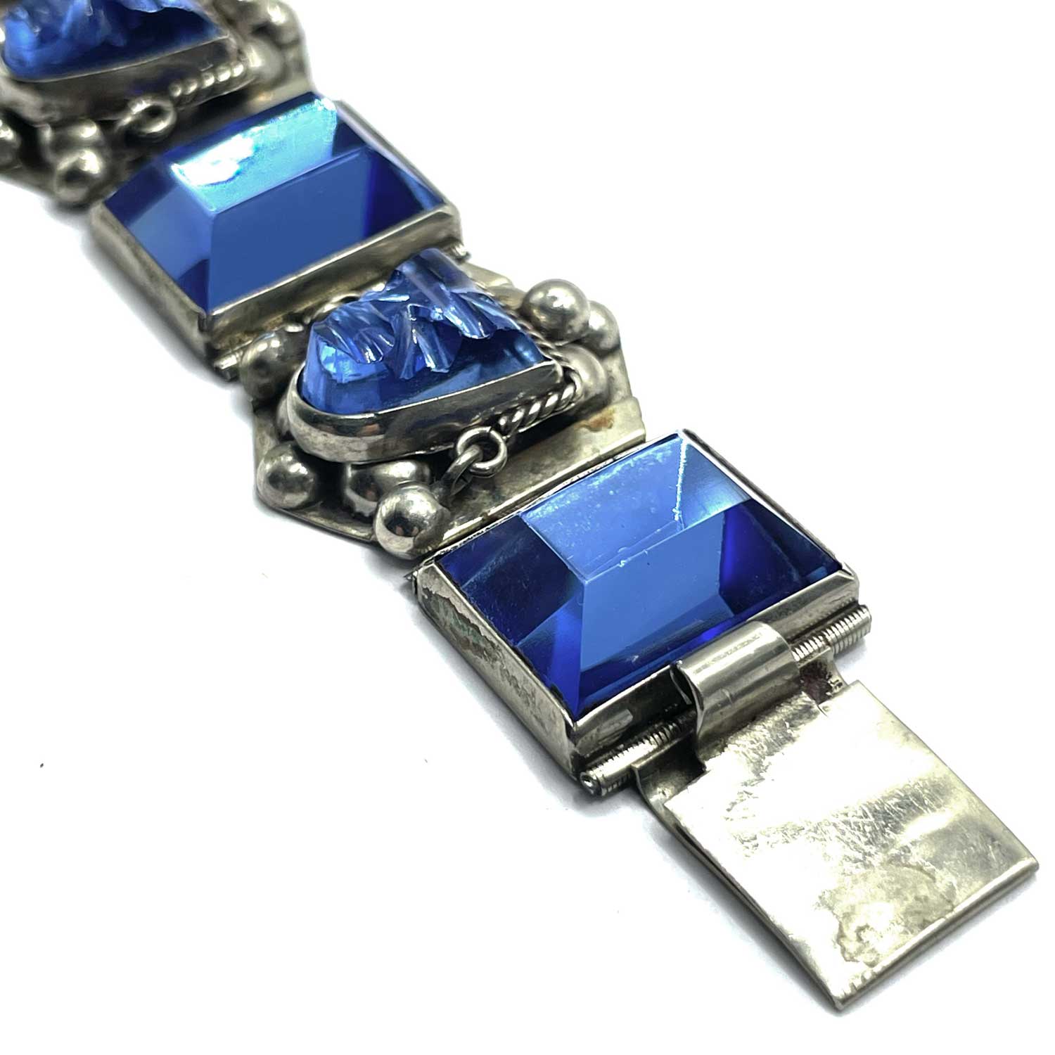 Vintage Mexican silver blue mirror bracelet