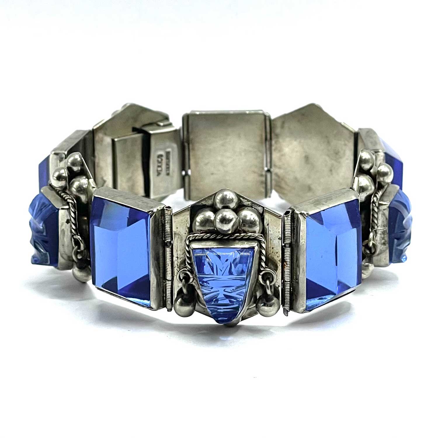Vintage Mexican silver blue mirror bracelet