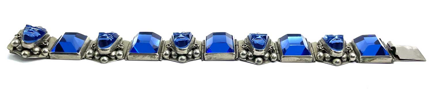 Vintage Mexican silver blue mirror bracelet