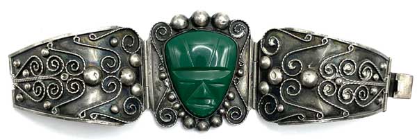 Vintage Mexican silver green onyx bracelet