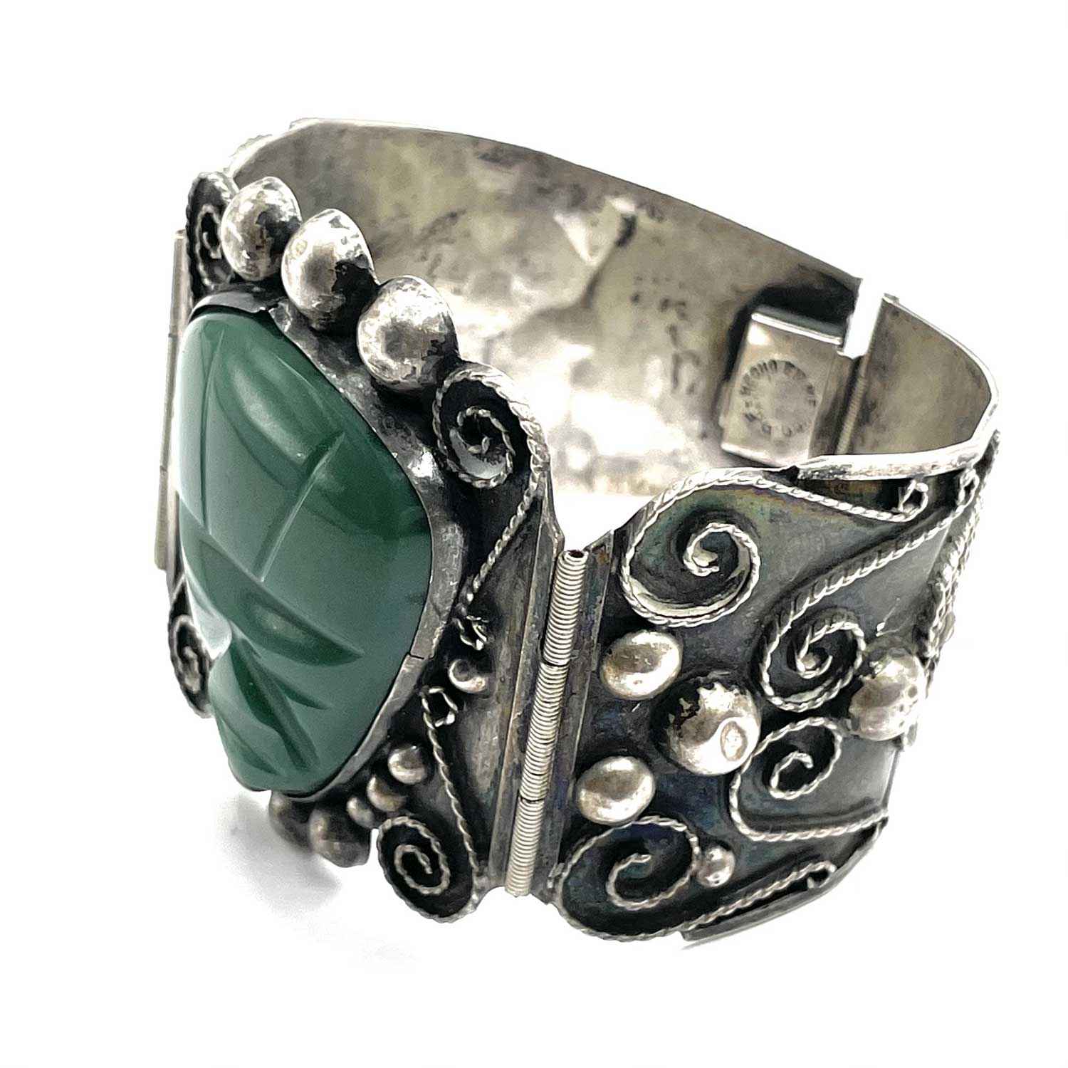 Vintage Mexican silver green onyx bracelet