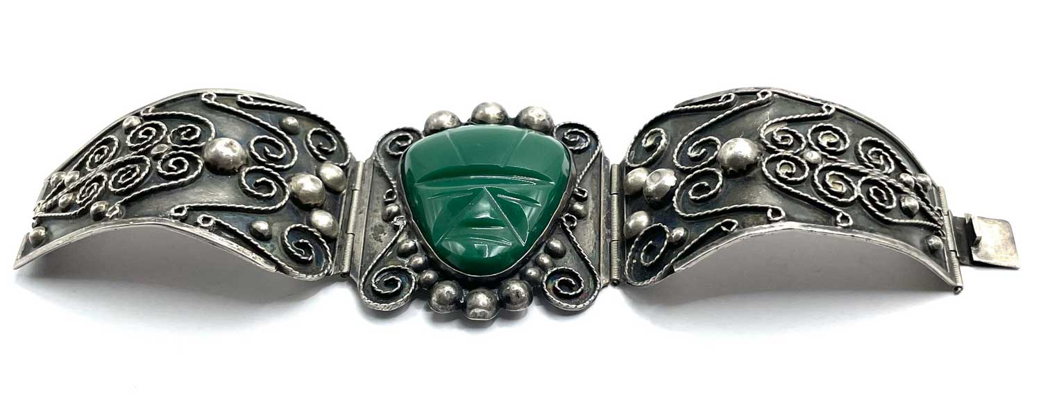 Vintage Mexican silver green onyx bracelet