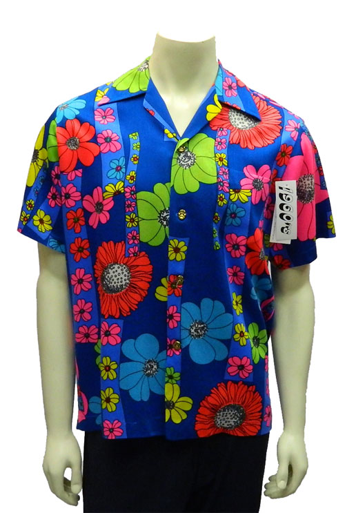 vintage fluorescent flower power Hawaiian shirt