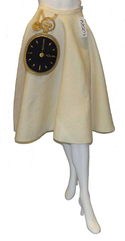 1950's felt circle skirt with pocket watch appliqué