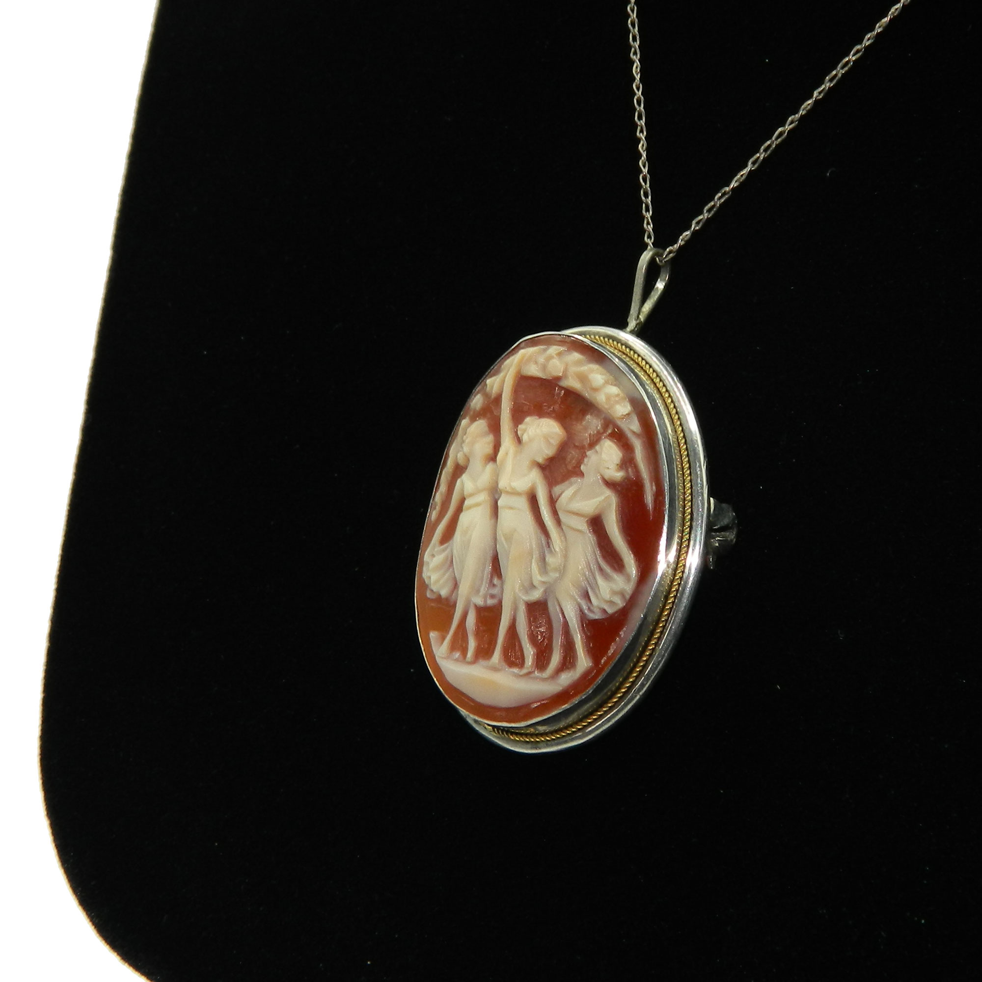 Three Graces silver cameo pendant necklace