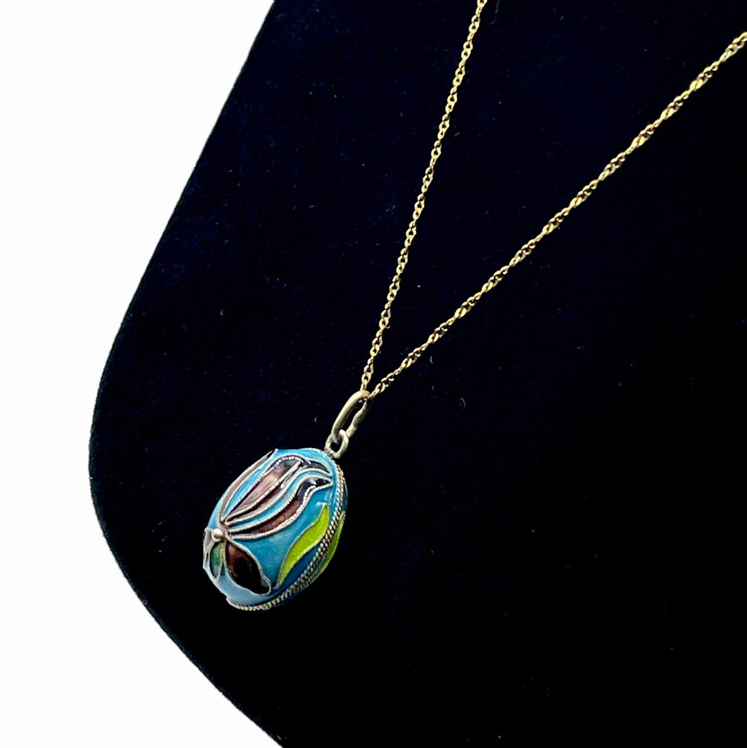 Enameled egg sterling pendant necklace