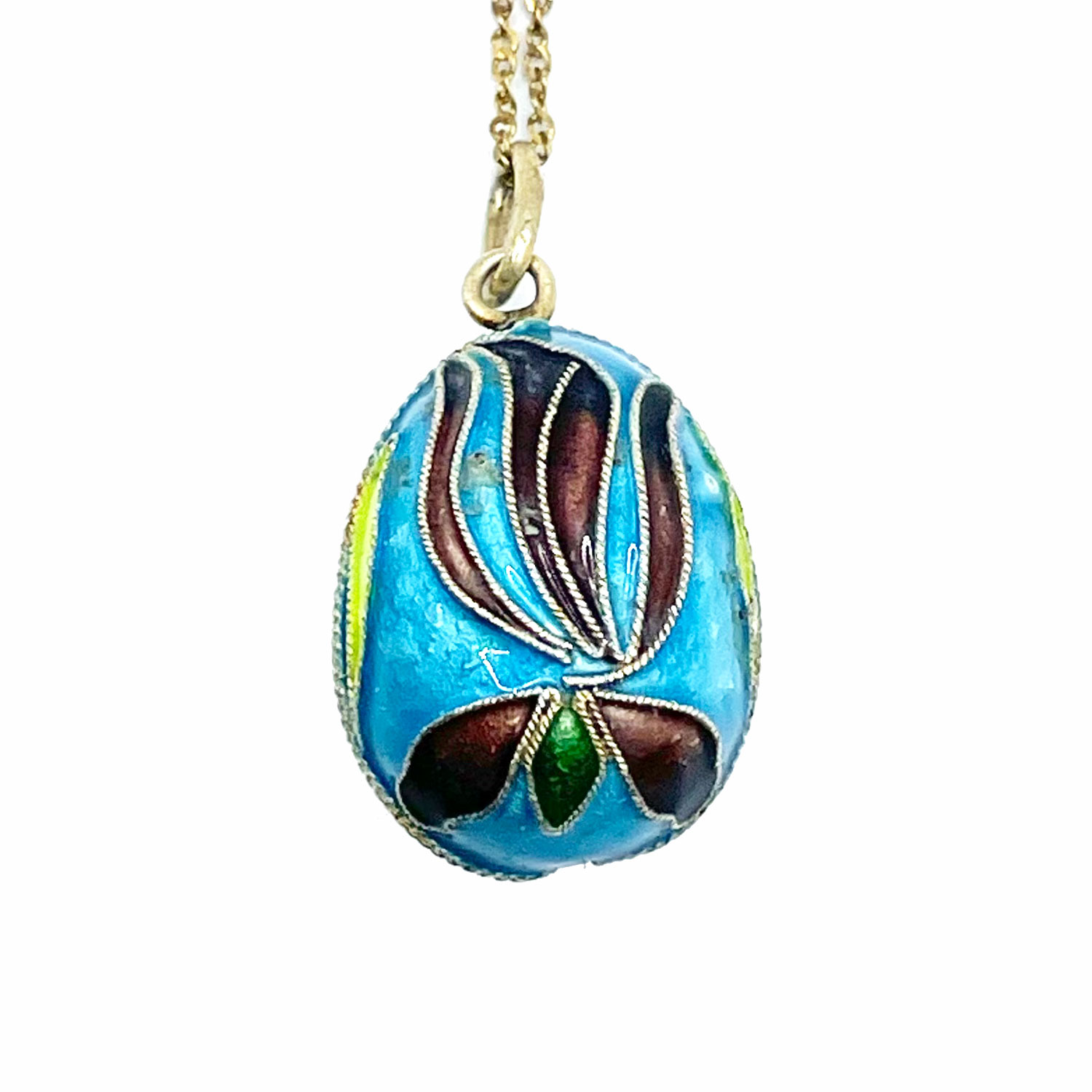 Enameled egg sterling pendant necklace