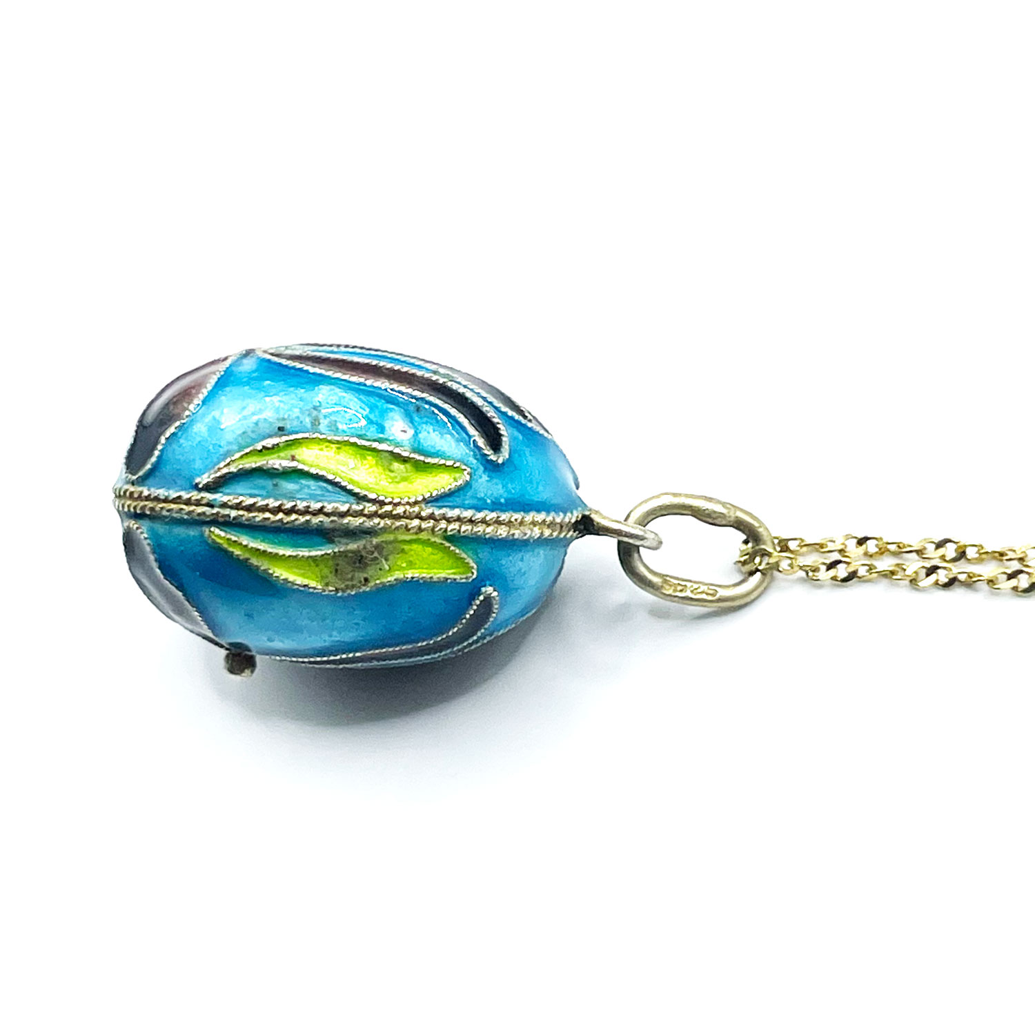 Enameled egg sterling pendant necklace