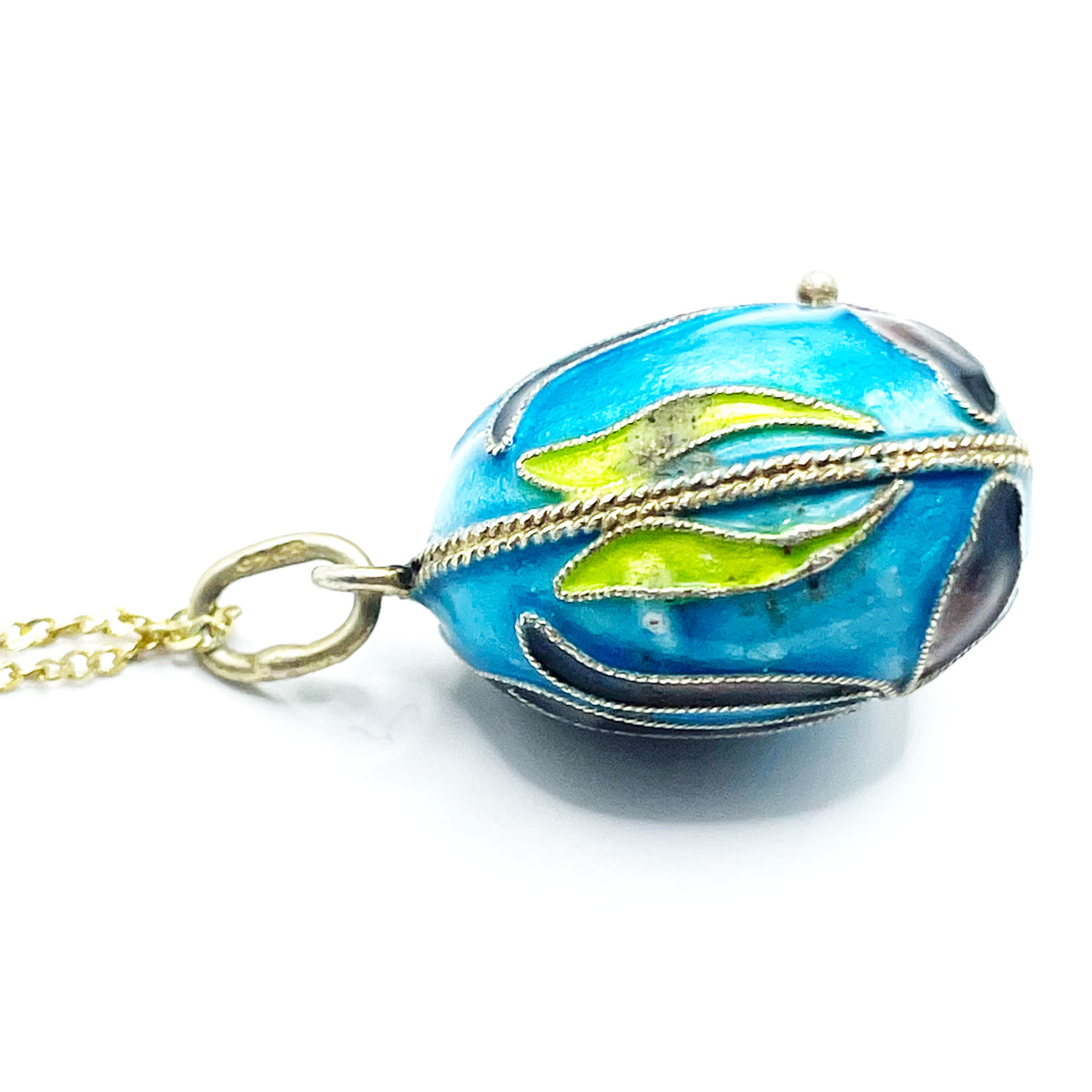 Enameled egg sterling pendant necklace