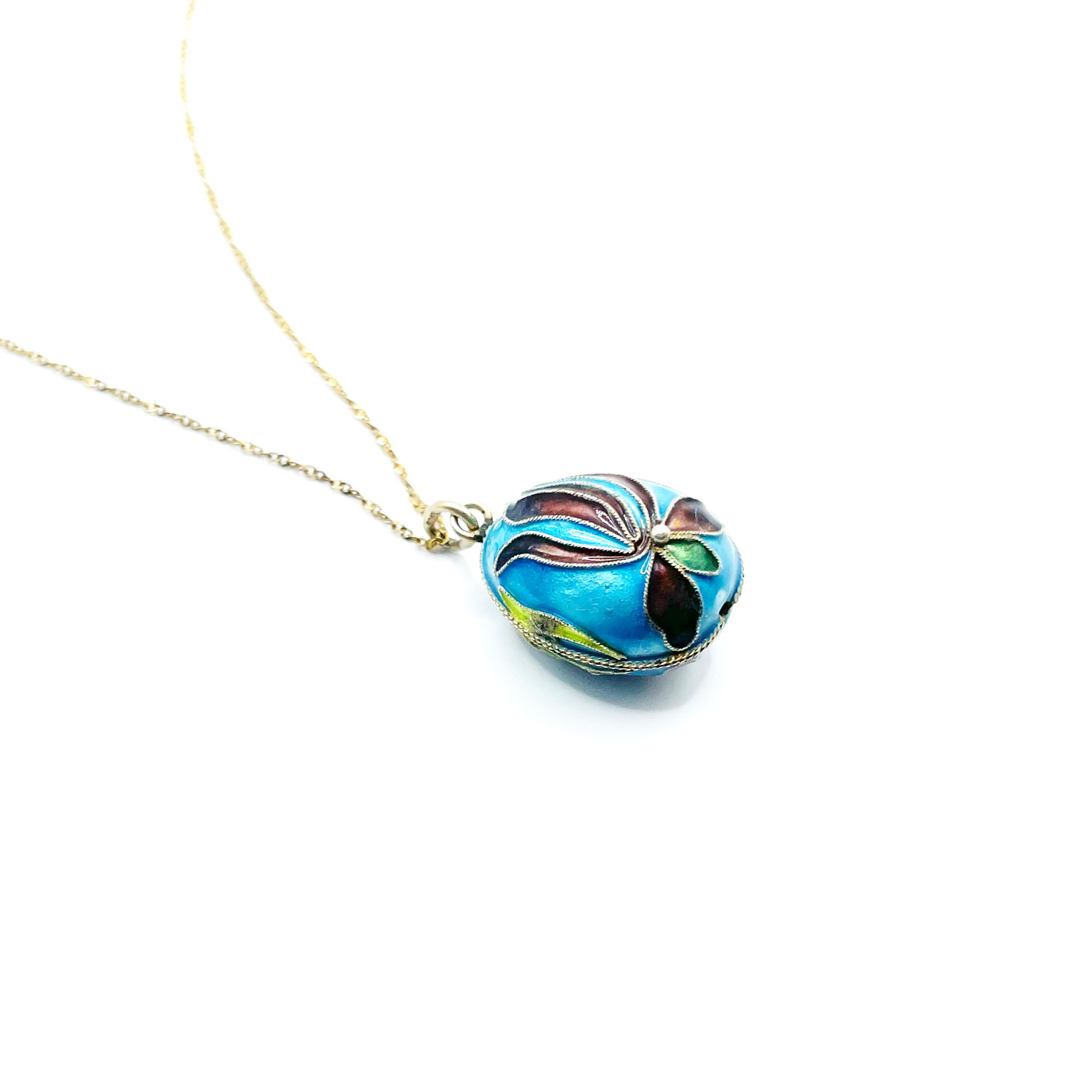 Enameled egg sterling pendant necklace