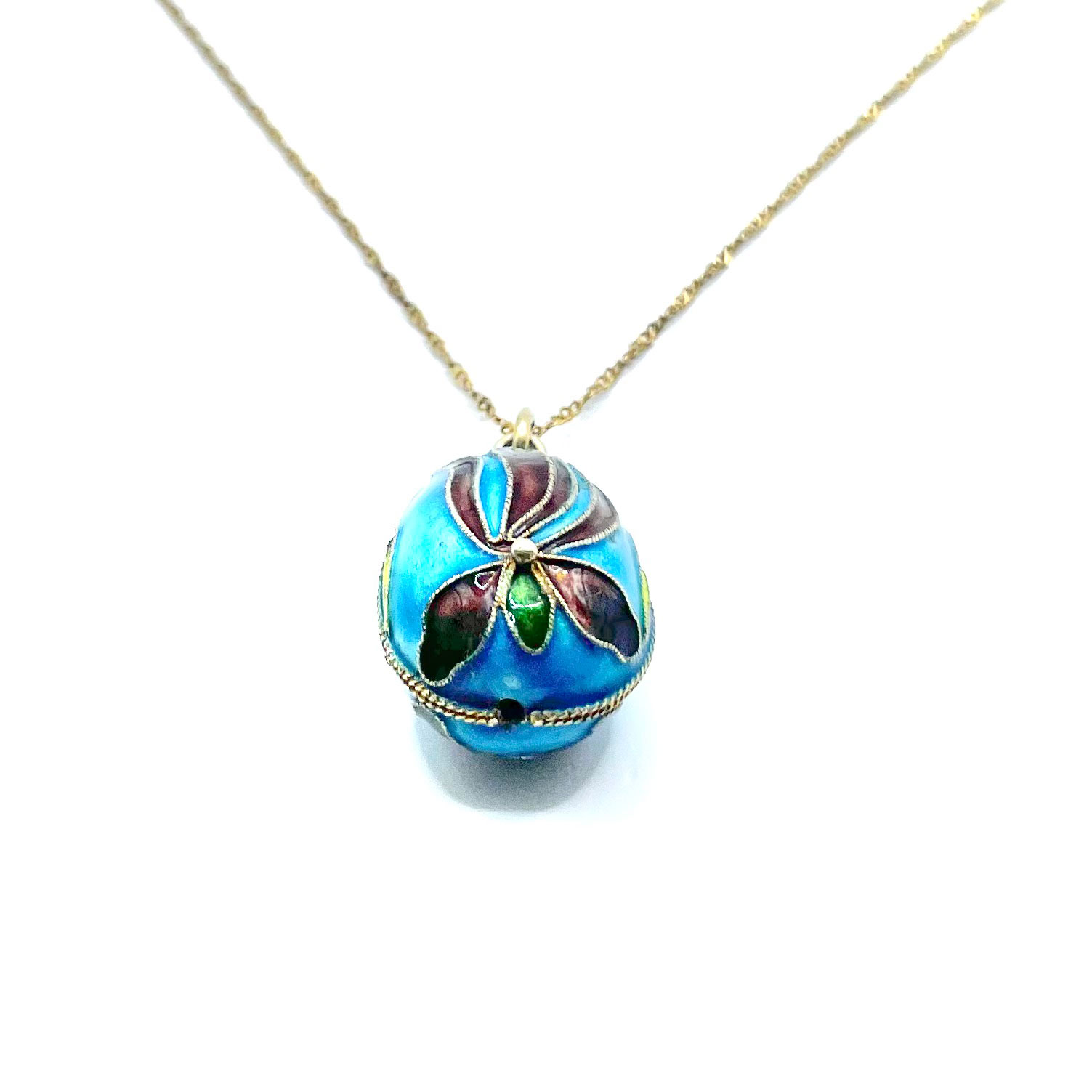 Enameled egg sterling pendant necklace