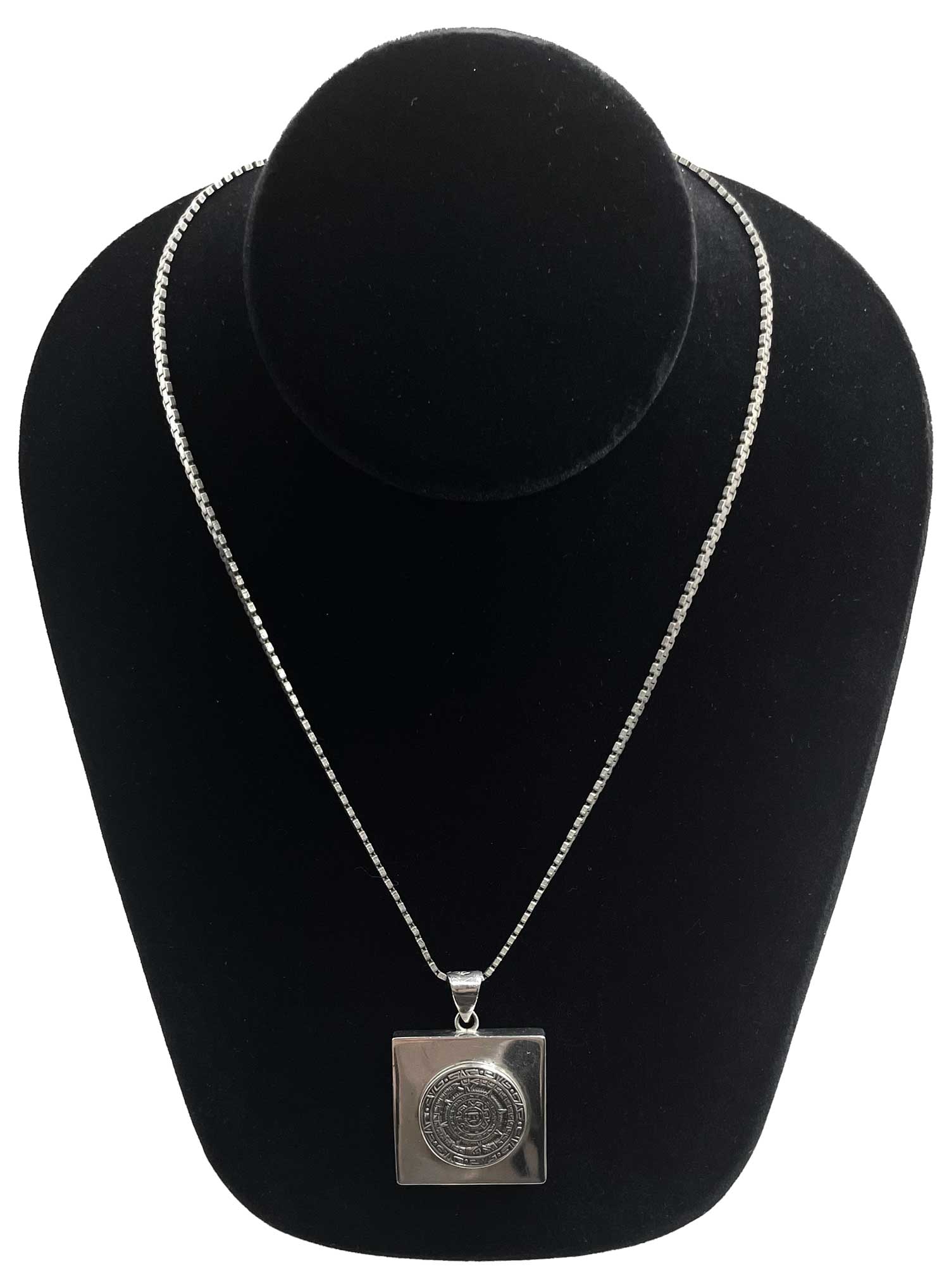 Mexican silver Aztec calendar pendant
