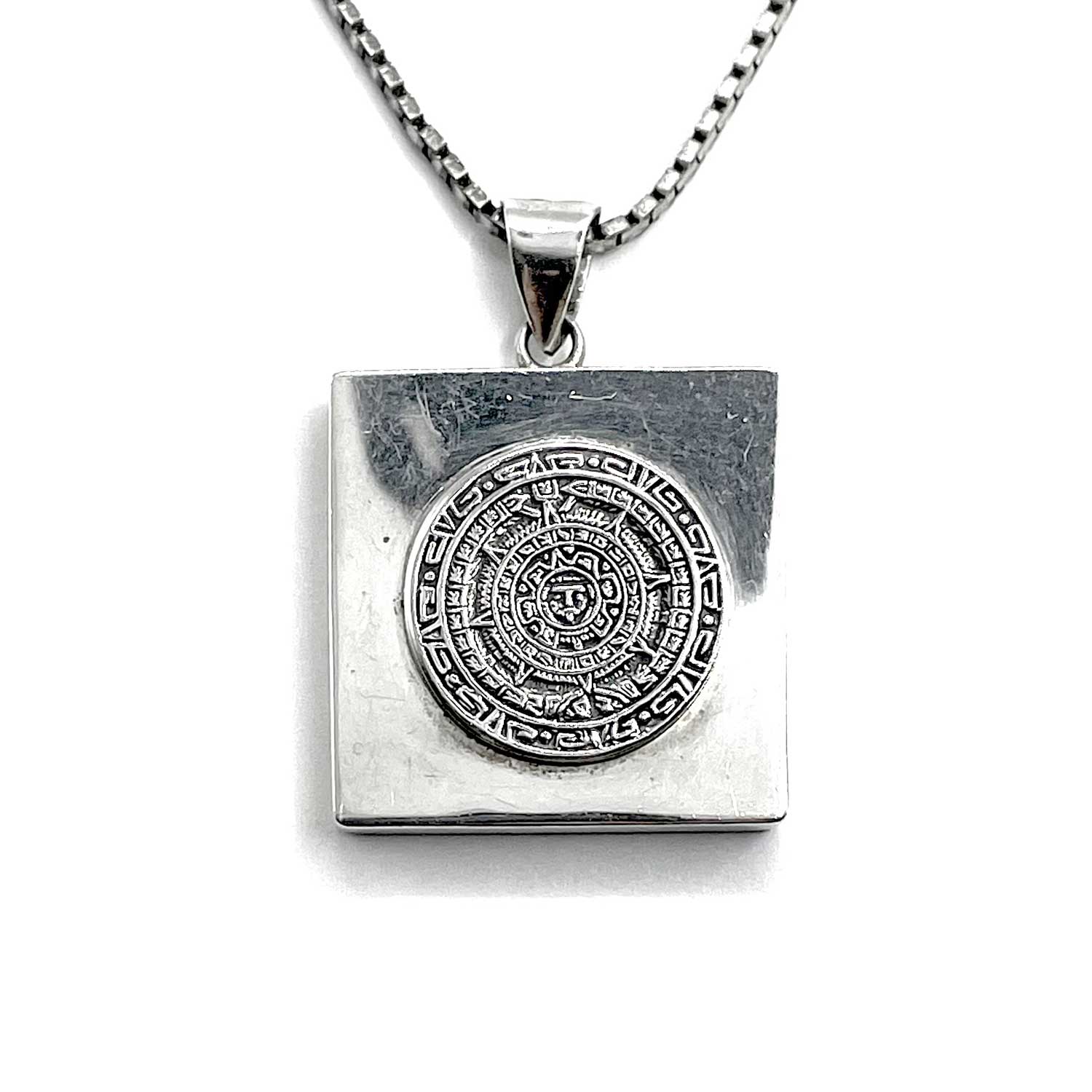 Mexican silver Aztec calendar pendant