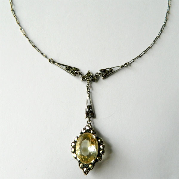 Sterling silver art deco pendant necklace