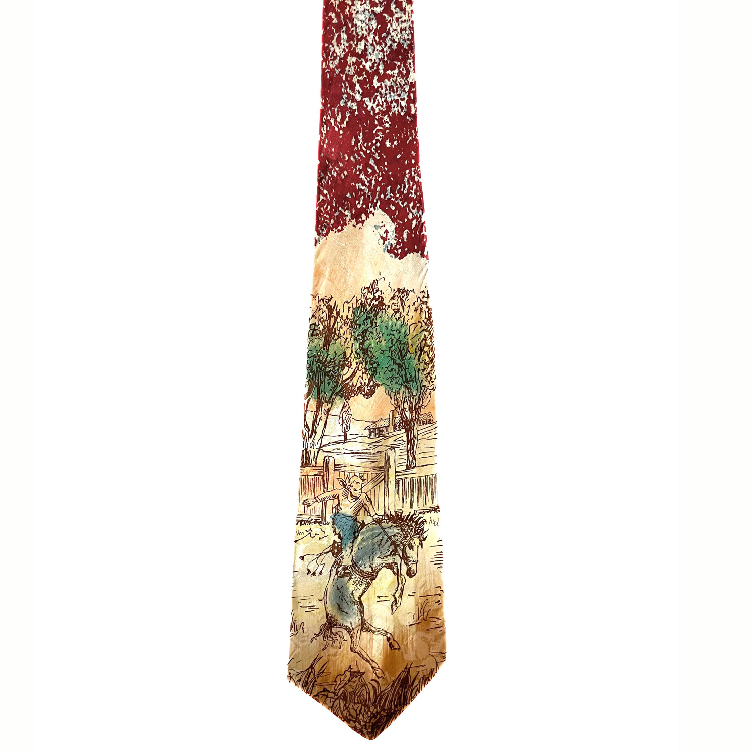 1940s hand painted cowboy tie